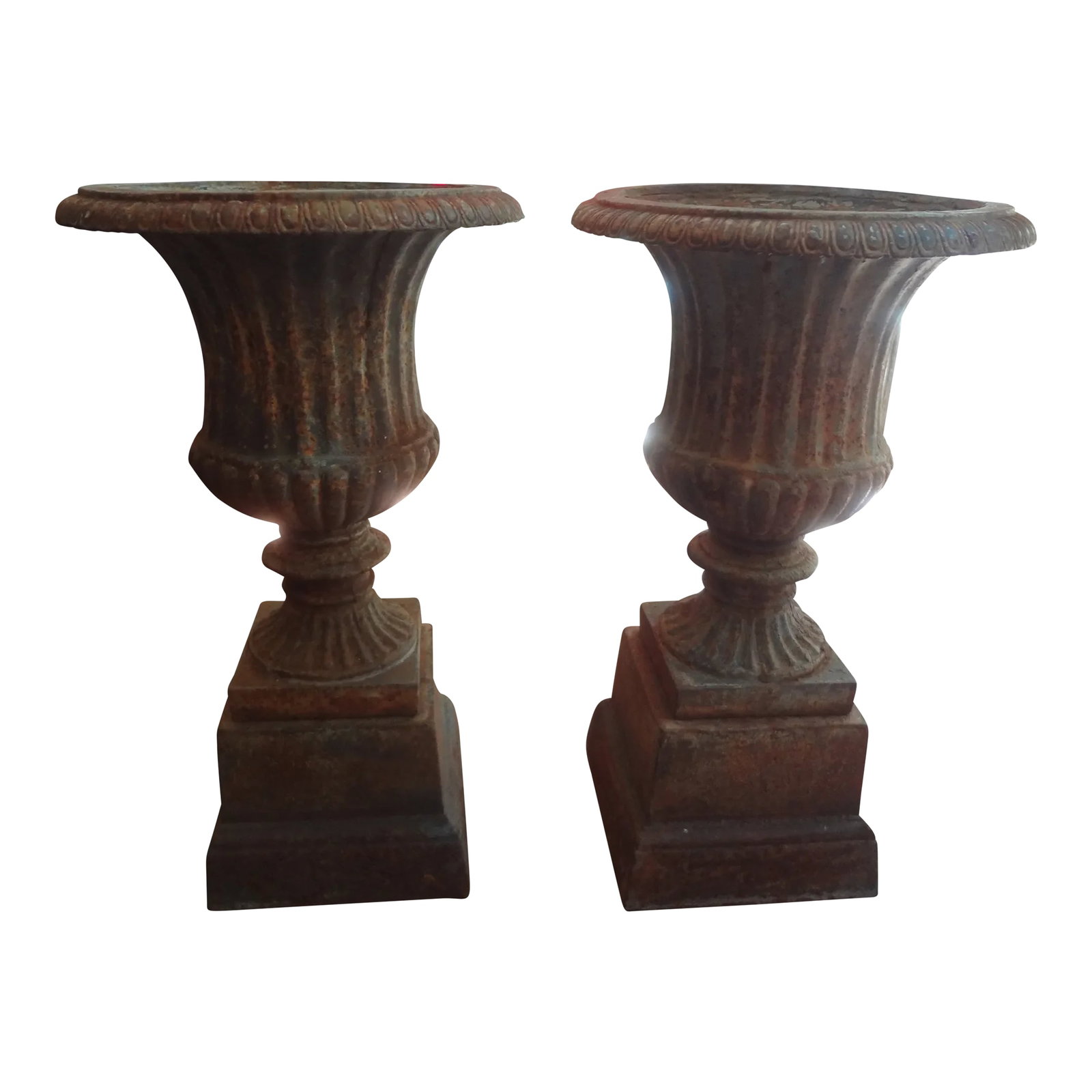 Pair of 19th Century French Neoclassical Style Iron Urns on Plinths (1 of 8)