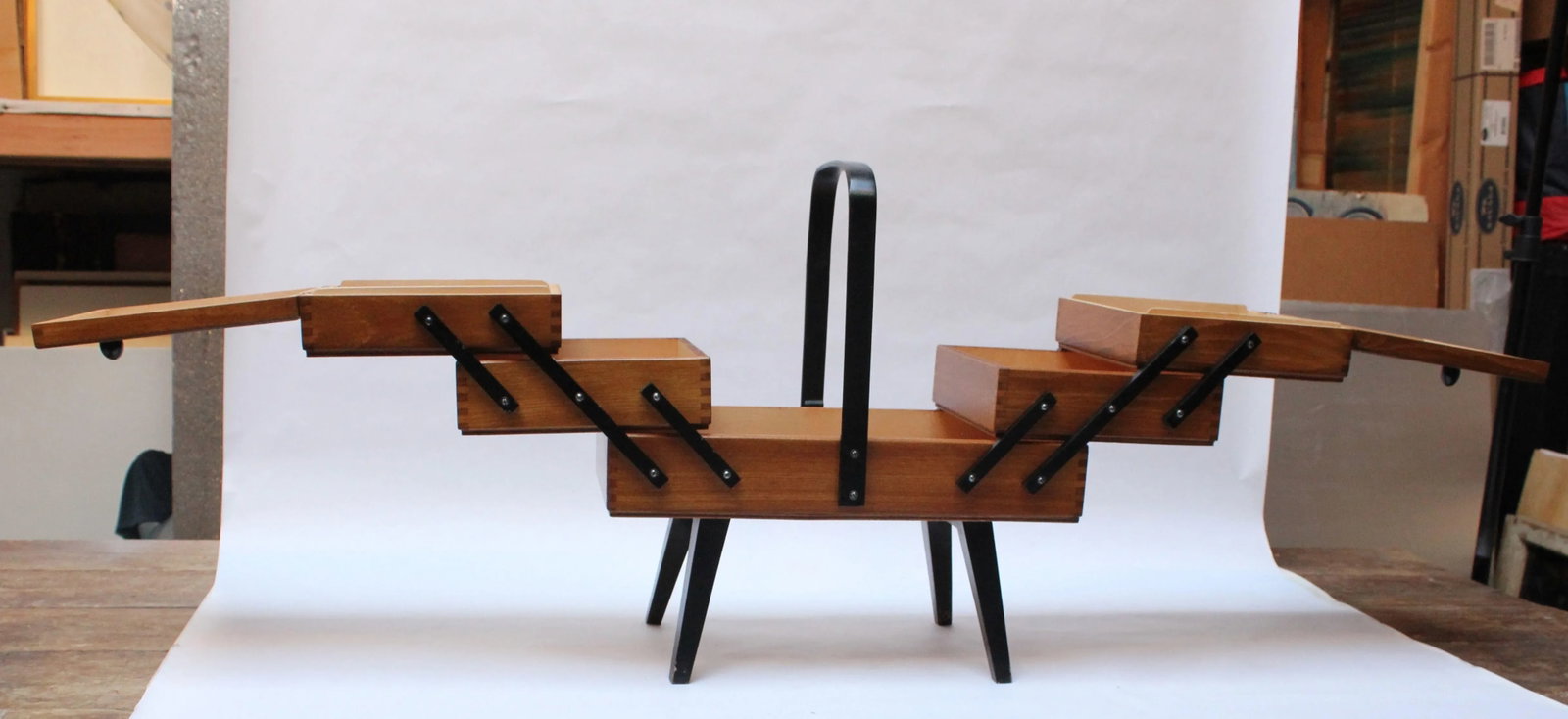 Mid-Century American Modern Stained Oak Extendable Sewing Stand - 13