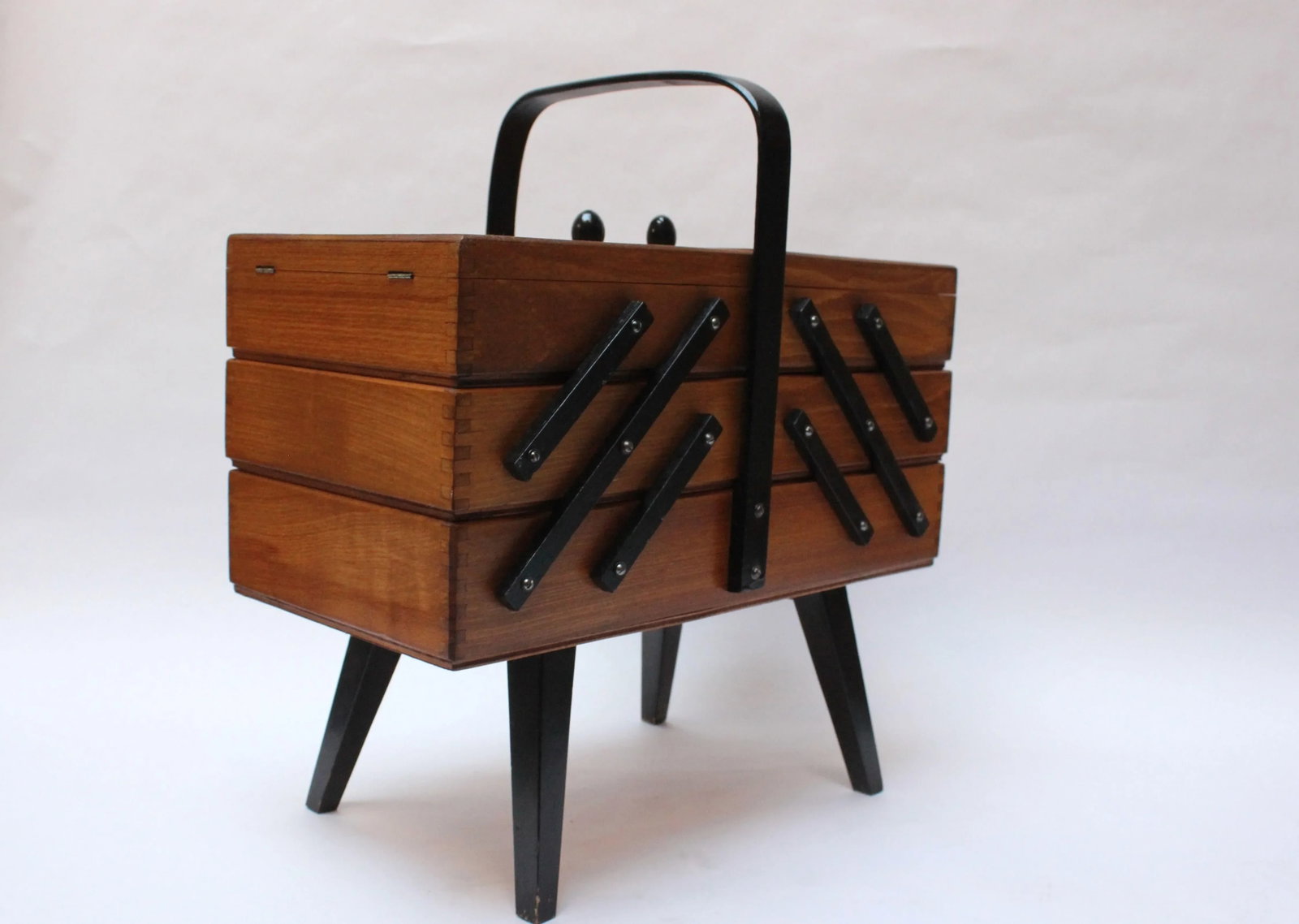 Mid-Century American Modern Stained Oak Extendable Sewing Stand - 2