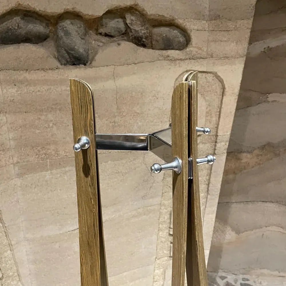Freestanding Post-Modern Coat Rack Bent Plywood & Chrome Steel Tripod - 6
