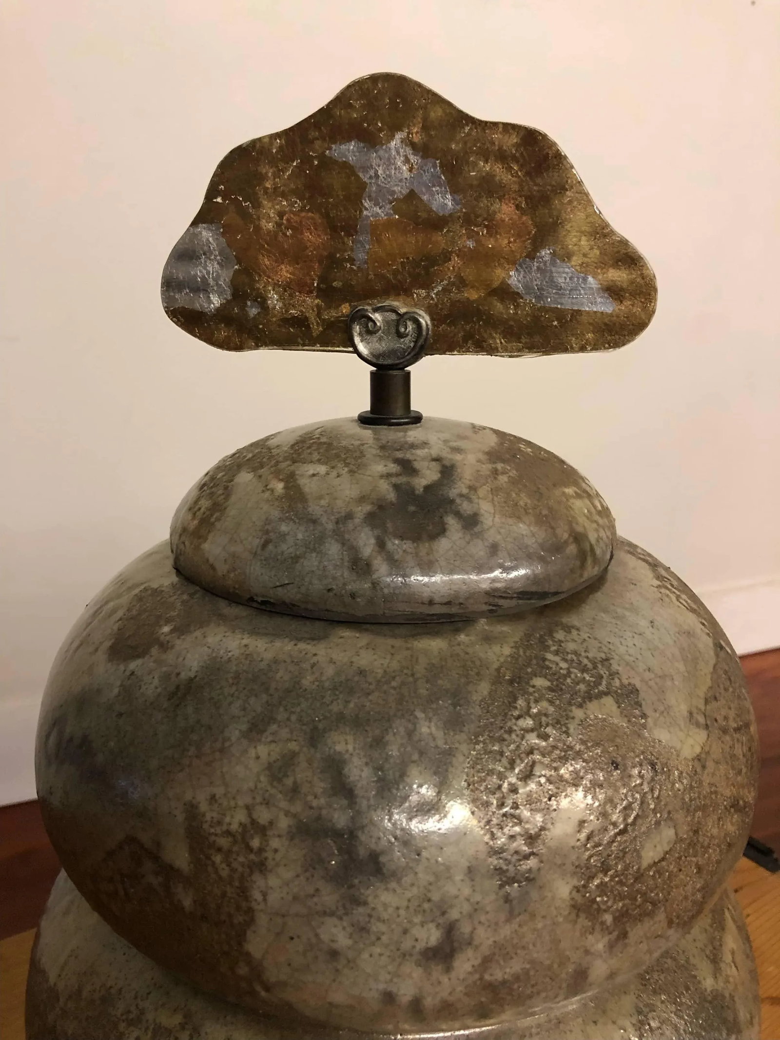 Tony Evans Signed Raku Pottery Urn With Handmade Glass Handle - 7