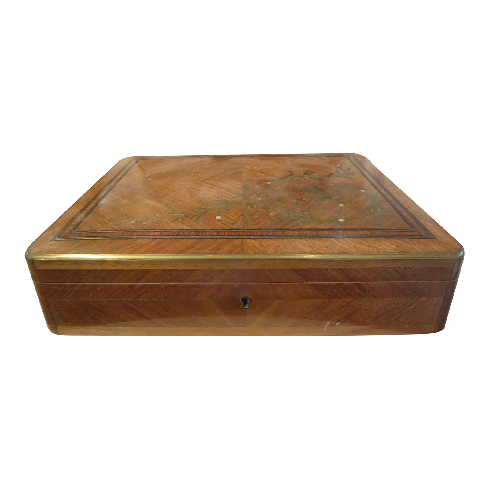 19th Century Brass Inlaid Walnut Box (1 of 12)