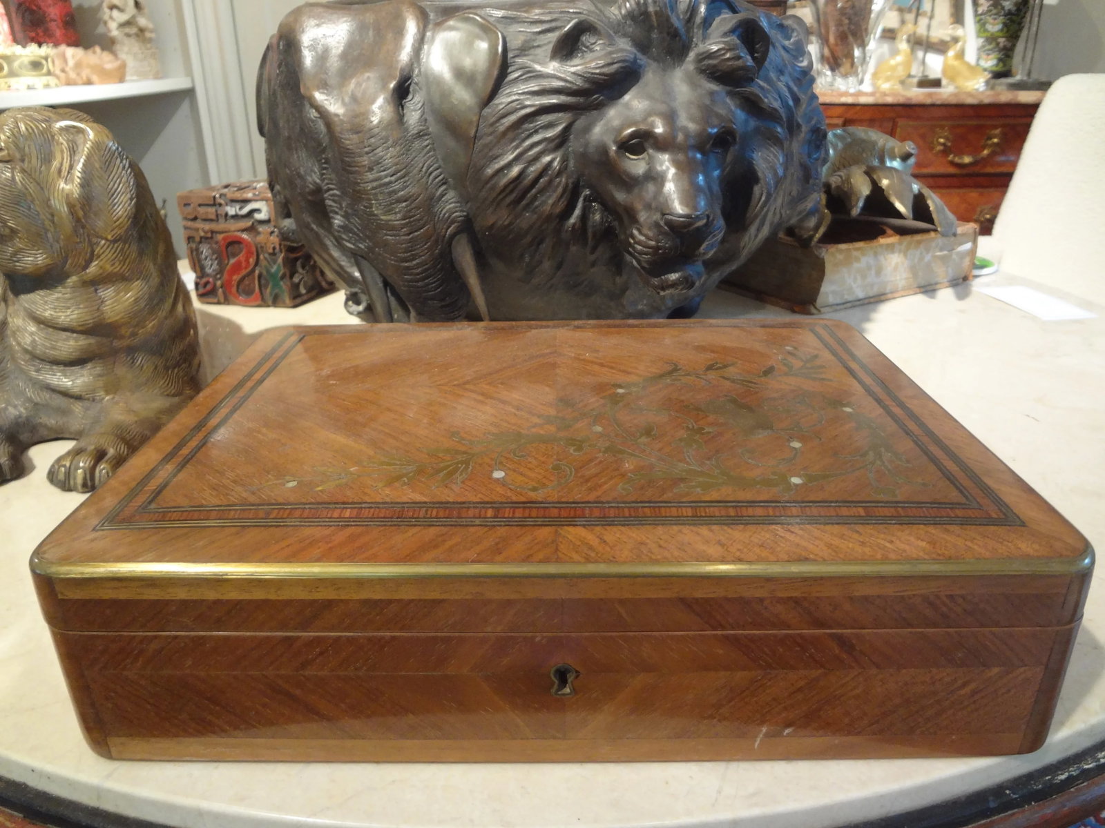 19th Century Brass Inlaid Walnut Box - 2