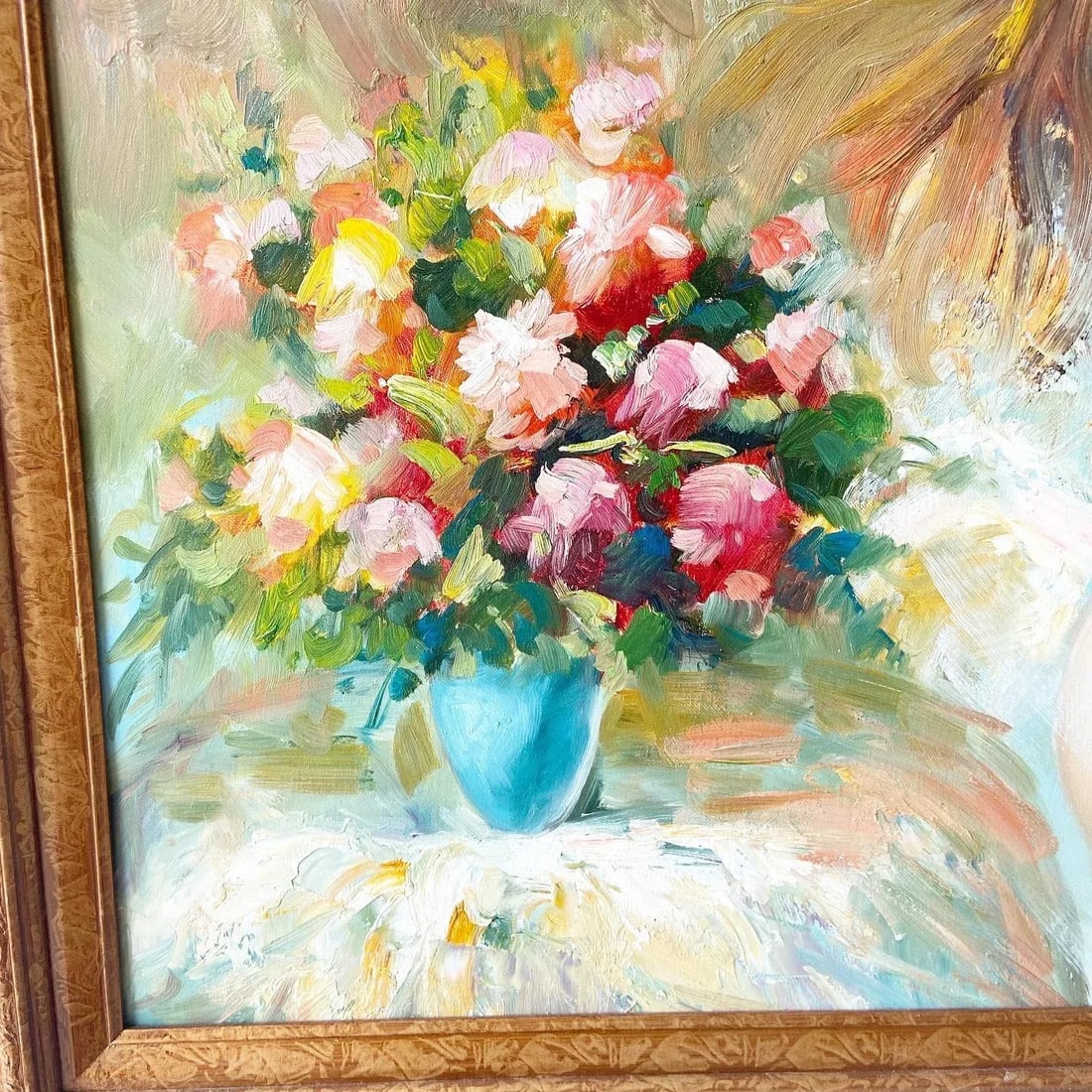 Woman With Flowers, Framed and Signed Oil Painting by B. Danny - 3