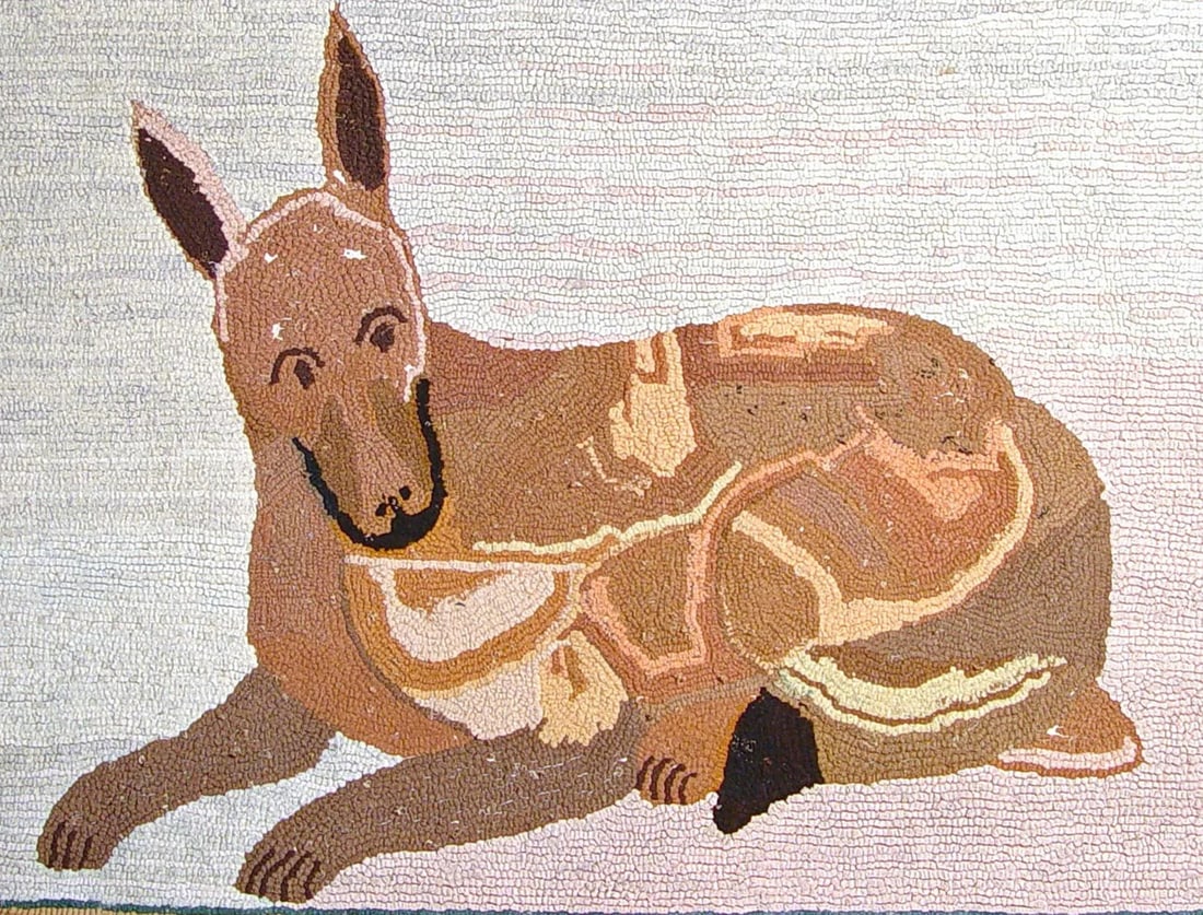 American Folk Art Hooked Rug Decorated With a Dog - 5