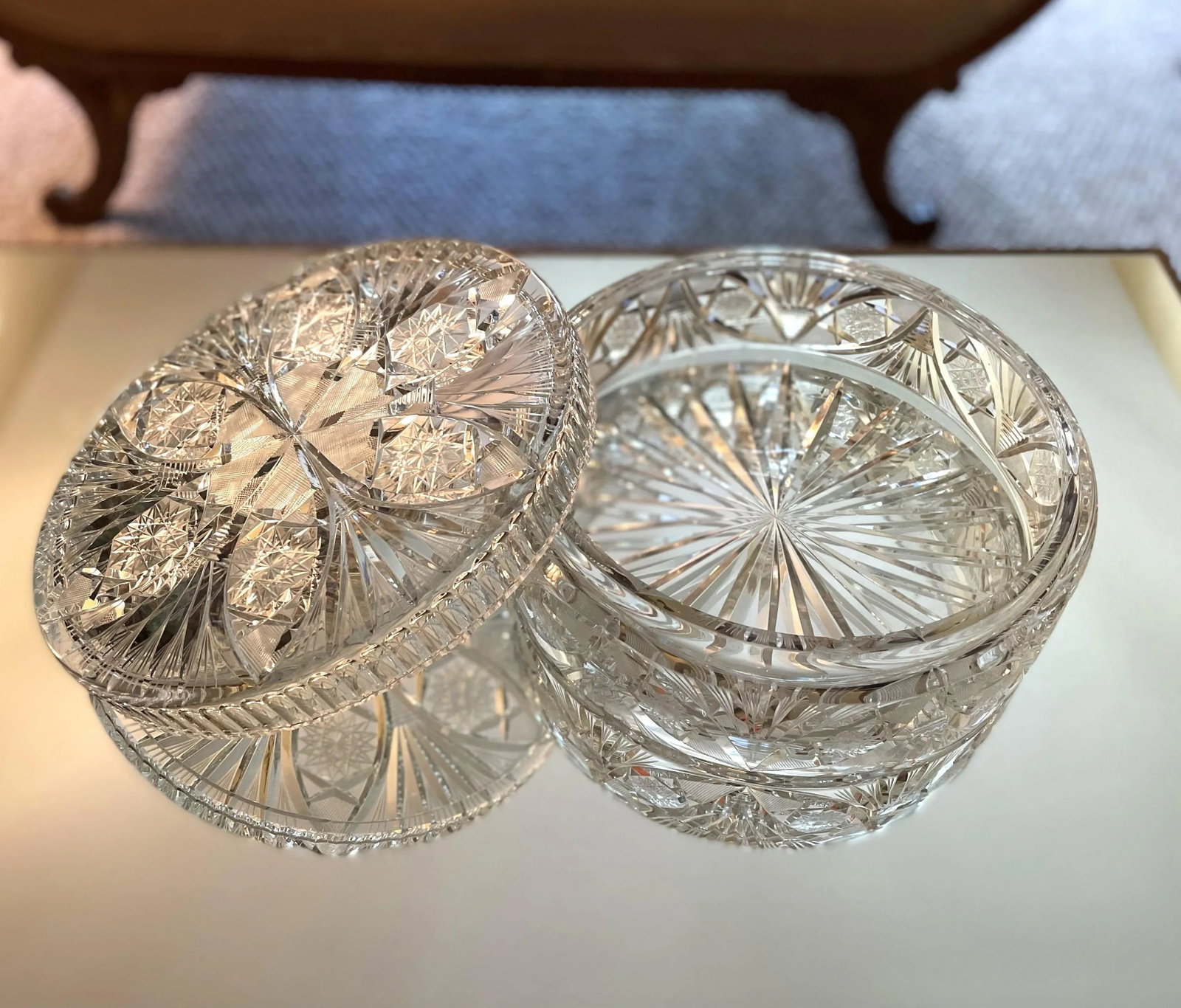 1950s Mid-Century Waterford Large Leaded Crystal Decorative Centerpiece Container With Lid - 4