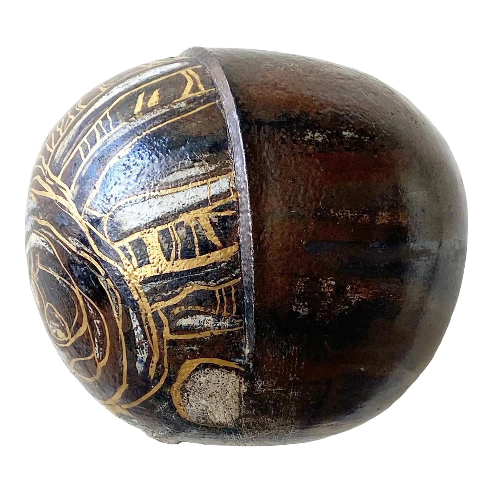 Mid Century Modern Brown Spherical Danish Pottery Vase: Incredible mid Century Modern danish pottery vase. Features a brown and gold coated finish. Condition: Alterations: Original Condition Unaltered Imperfections: Some Imperfections Condition Notes: No
