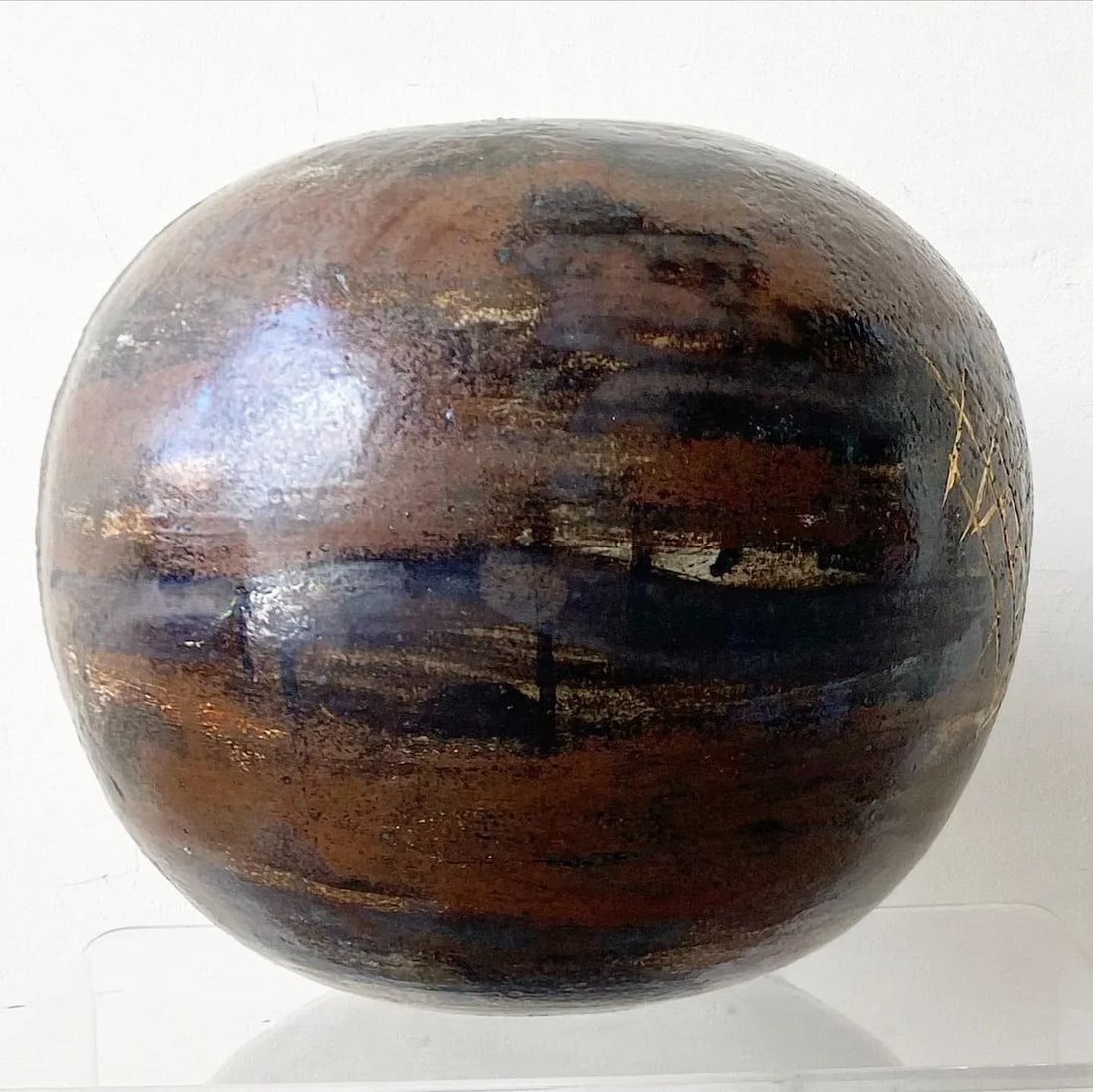 Mid Century Modern Brown Spherical Danish Pottery Vase - 5