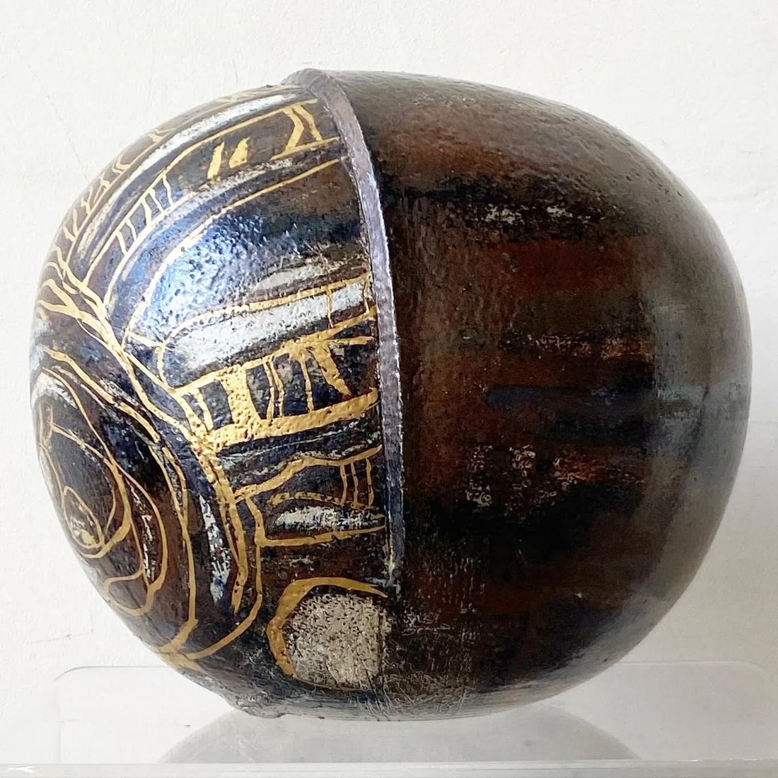 Mid Century Modern Brown Spherical Danish Pottery Vase - 7