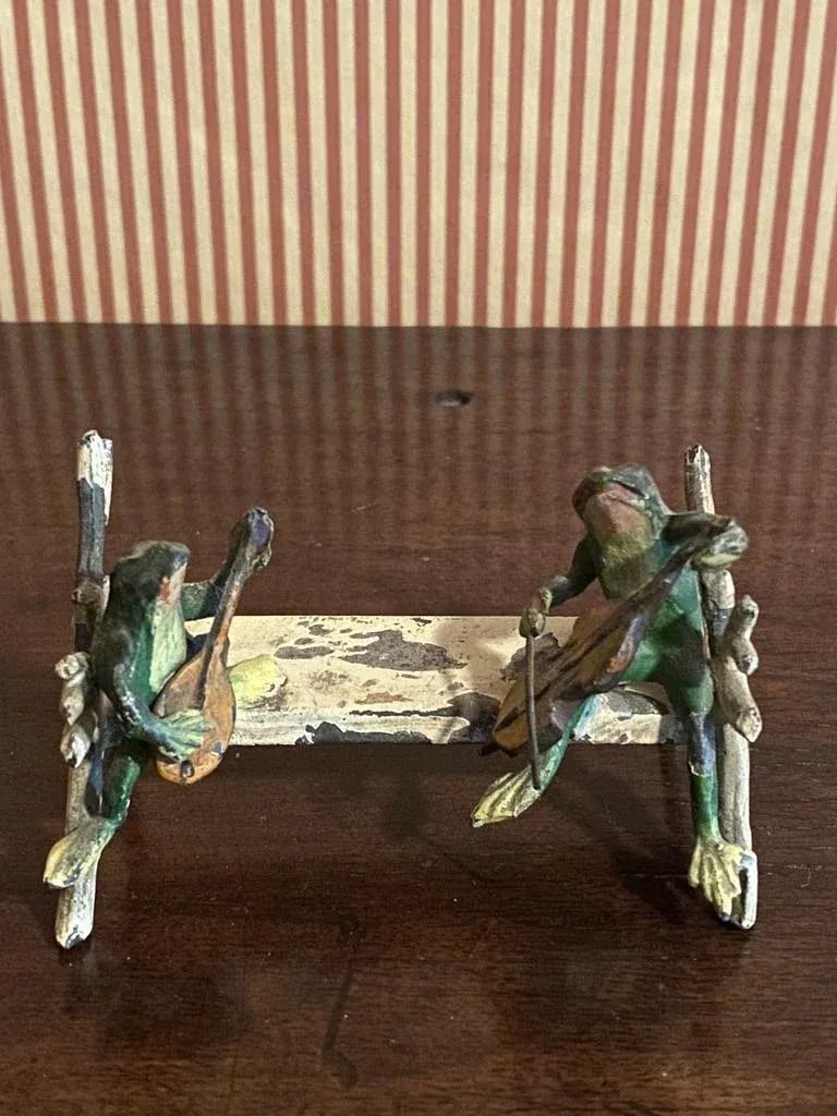 Late 19th Century Cold Painted Bronze Frog Musicians, Austrian - Set of 3 - 12
