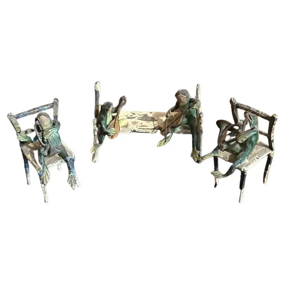 Late 19th Century Cold Painted Bronze Frog Musicians, Austrian - Set of 3 - 13