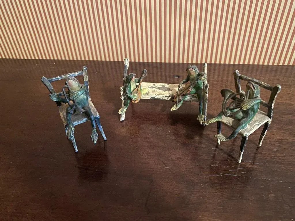 Late 19th Century Cold Painted Bronze Frog Musicians, Austrian - Set of 3 - 6