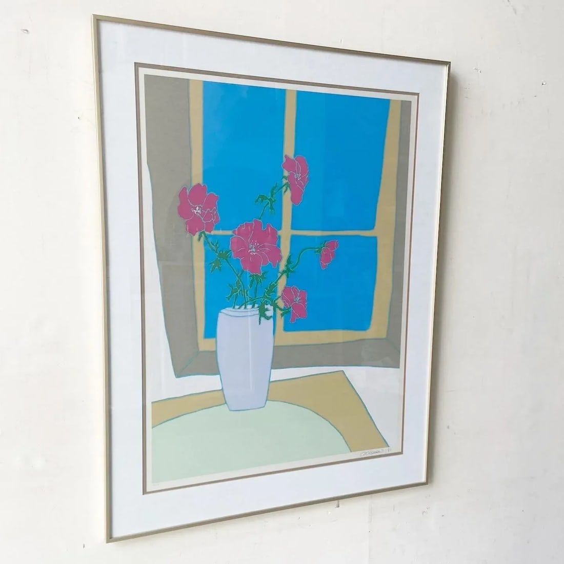 Mid Century Modern Framed Flowers in the Window Signed Print 164/225 - 2