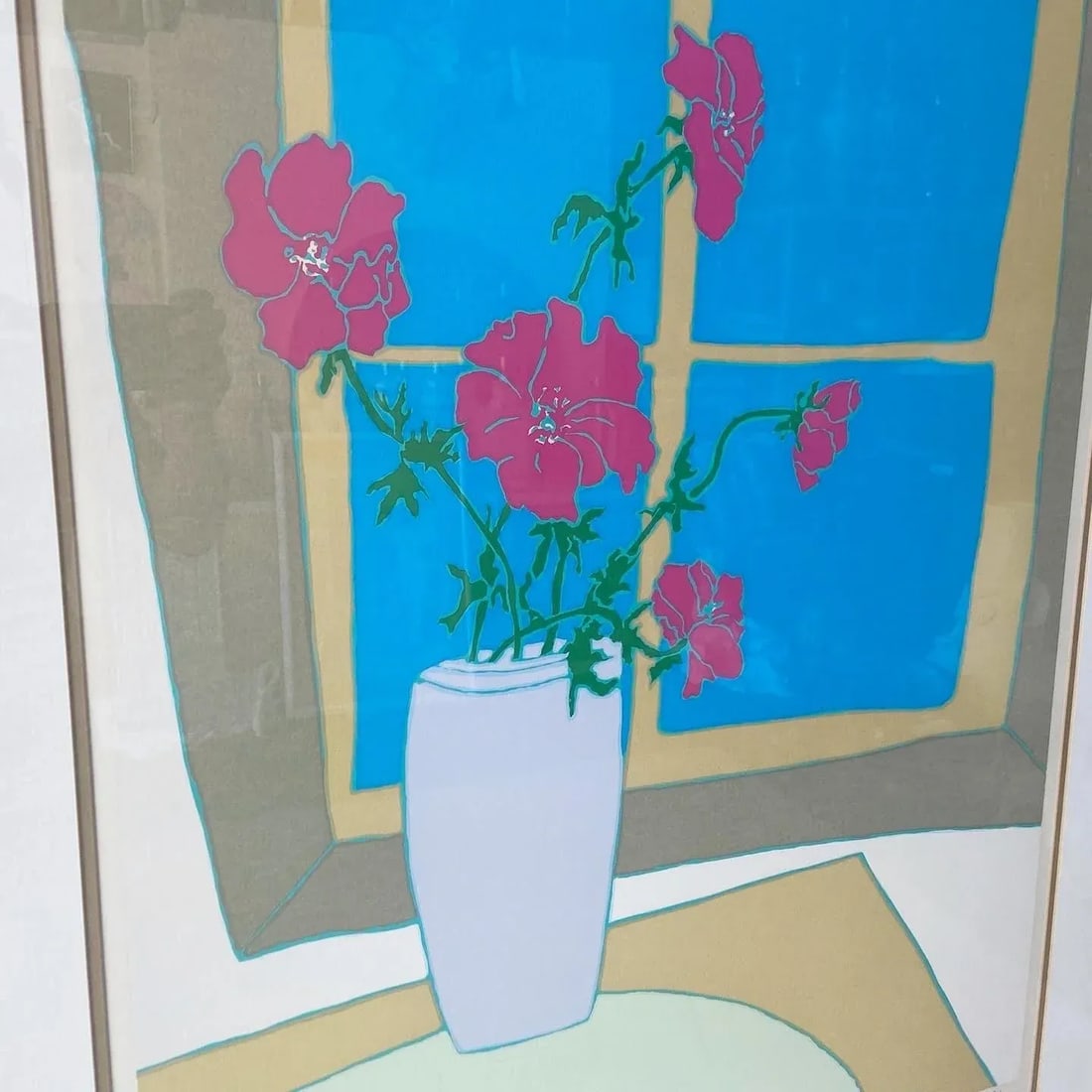 Mid Century Modern Framed Flowers in the Window Signed Print 164/225 - 4