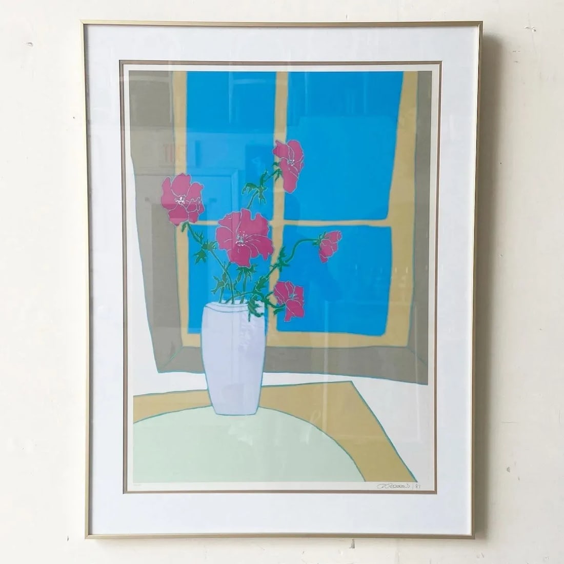 Mid Century Modern Framed Flowers in the Window Signed Print 164/225 - 6