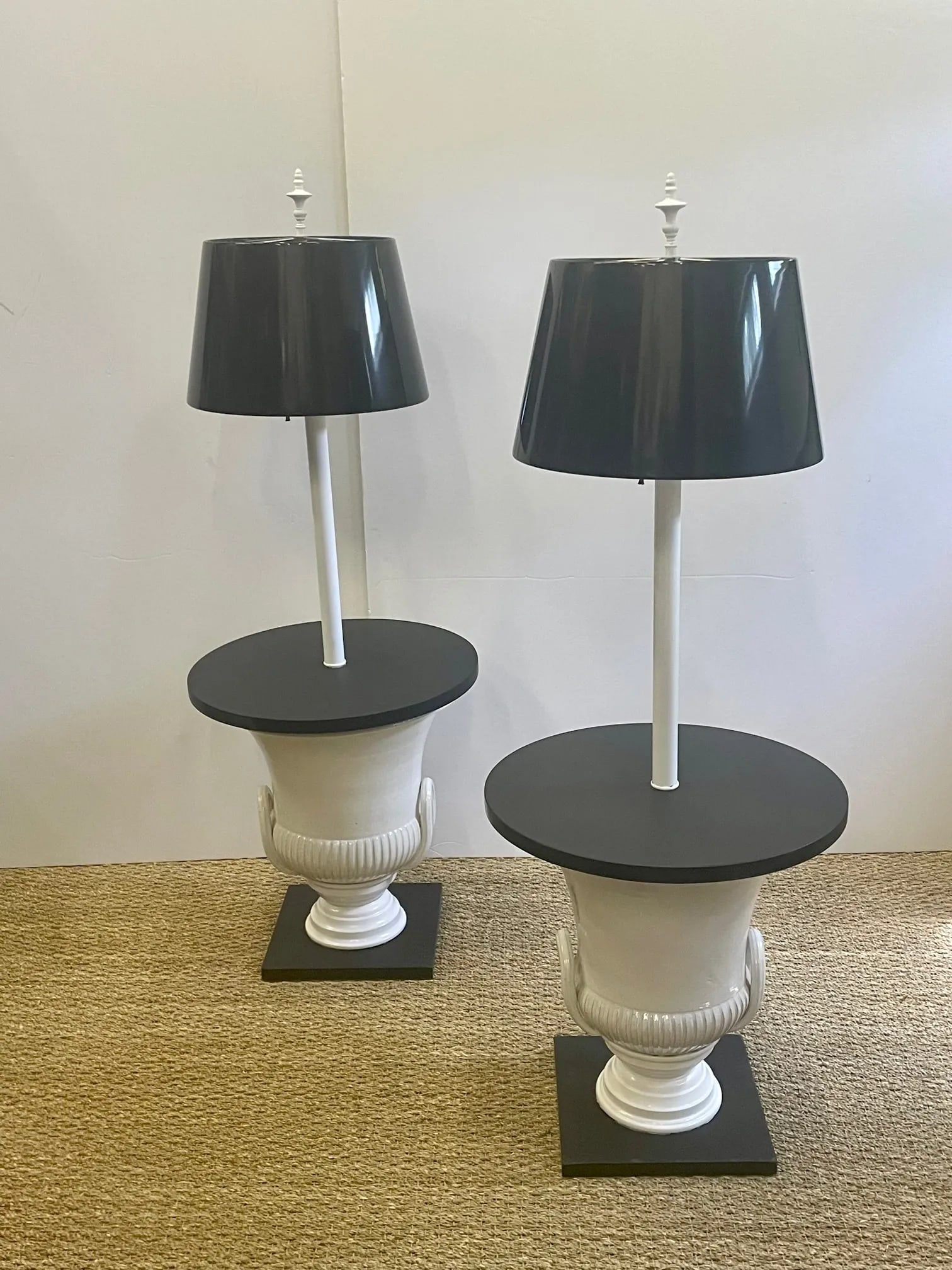 Pair of Dorothy Draper Style Urn Base Floor Lamp Side Tables - 10