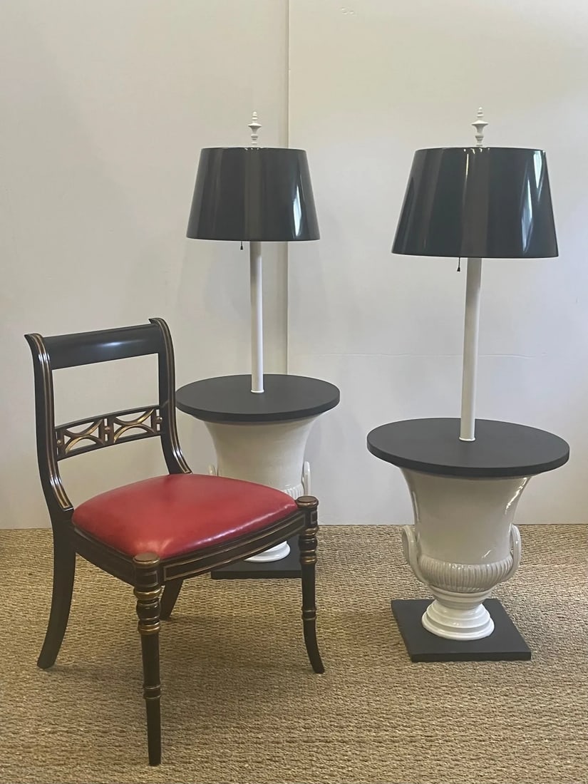 Pair of Dorothy Draper Style Urn Base Floor Lamp Side Tables - 3
