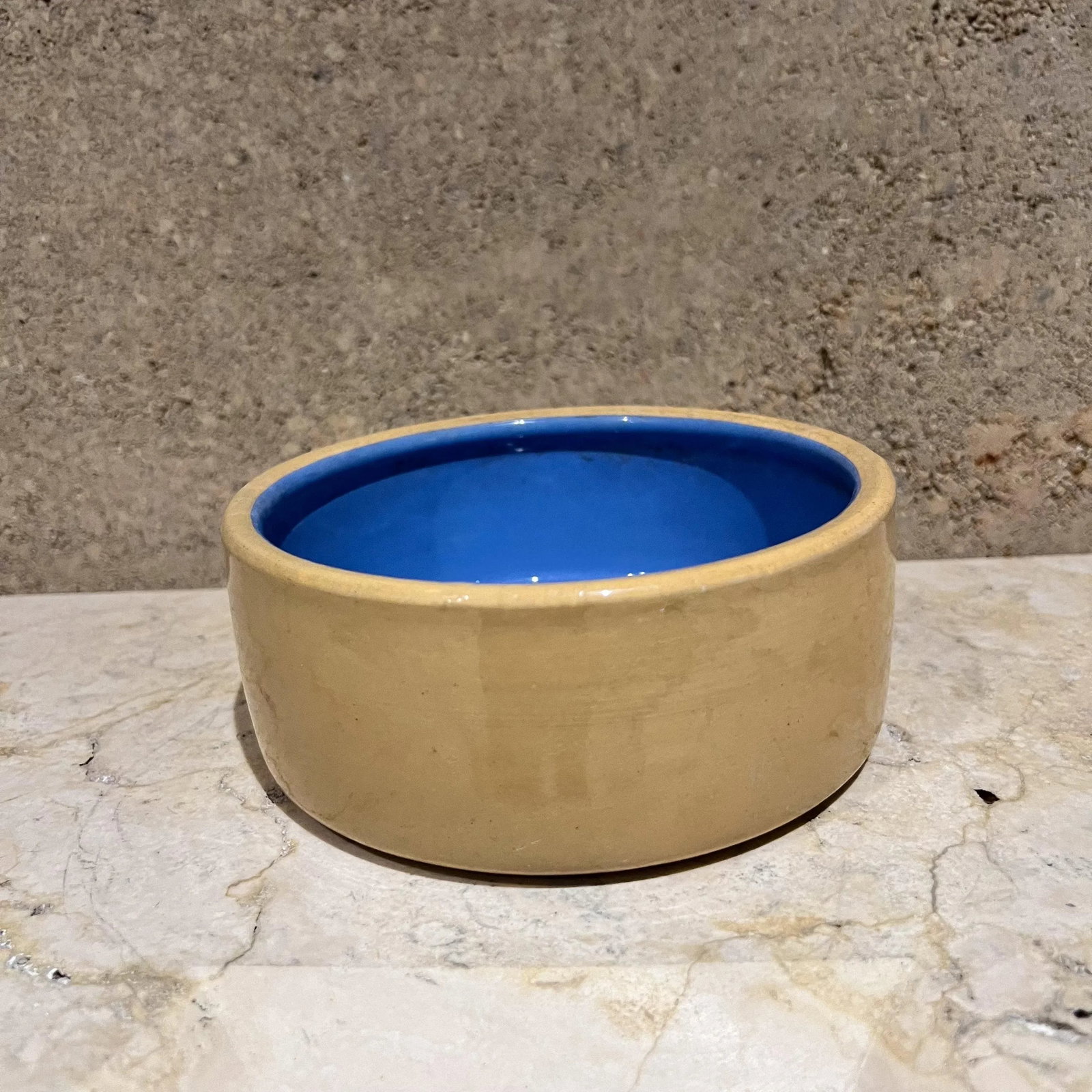 1960s Glazed Blue & Tan Ceramic Bowl English Art Pottery - 3