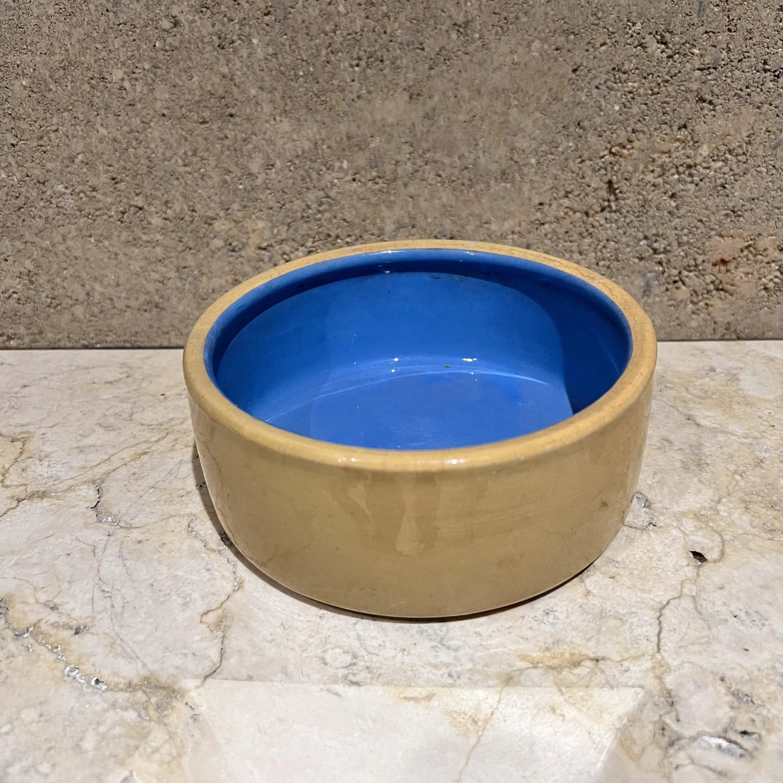 1960s Glazed Blue & Tan Ceramic Bowl English Art Pottery - 4