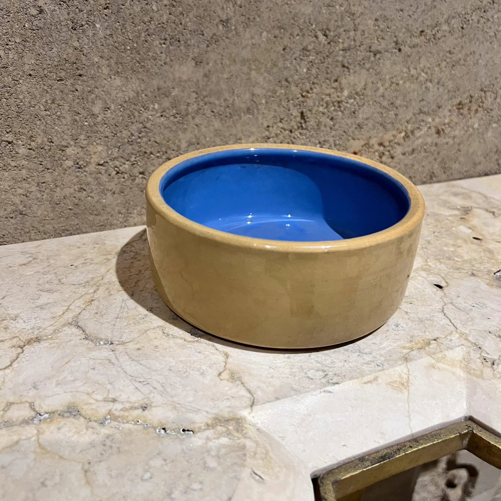 1960s Glazed Blue & Tan Ceramic Bowl English Art Pottery - 5