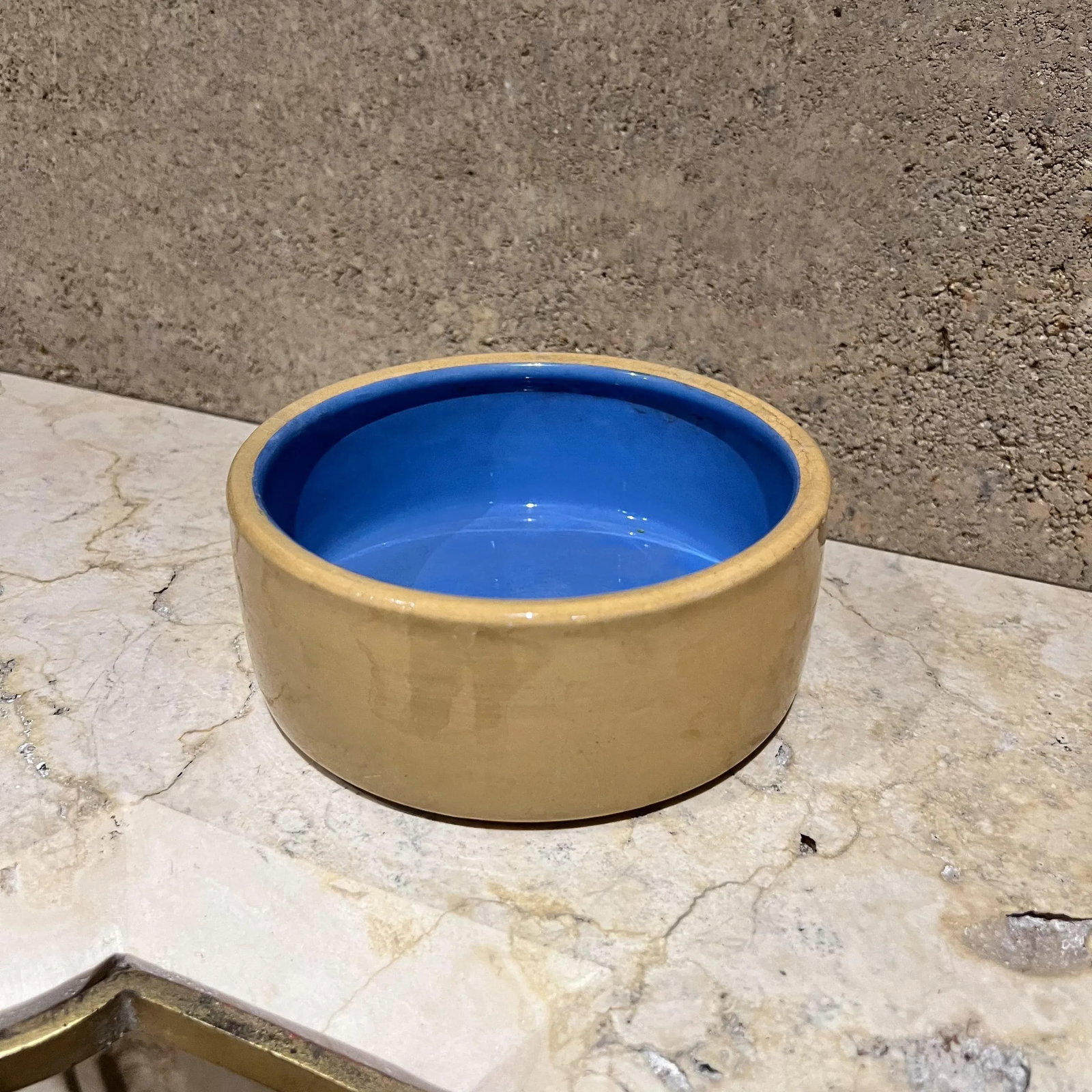 1960s Glazed Blue & Tan Ceramic Bowl English Art Pottery - 6