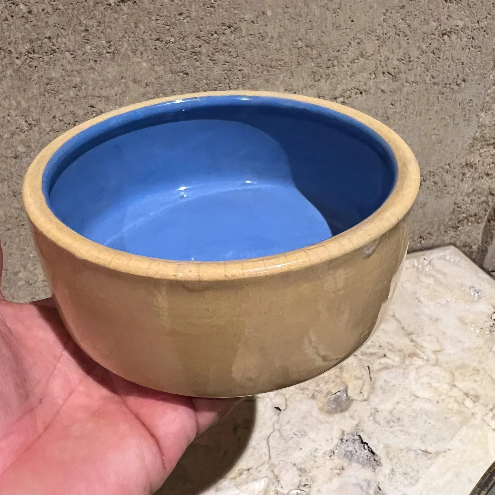 1960s Glazed Blue & Tan Ceramic Bowl English Art Pottery - 7