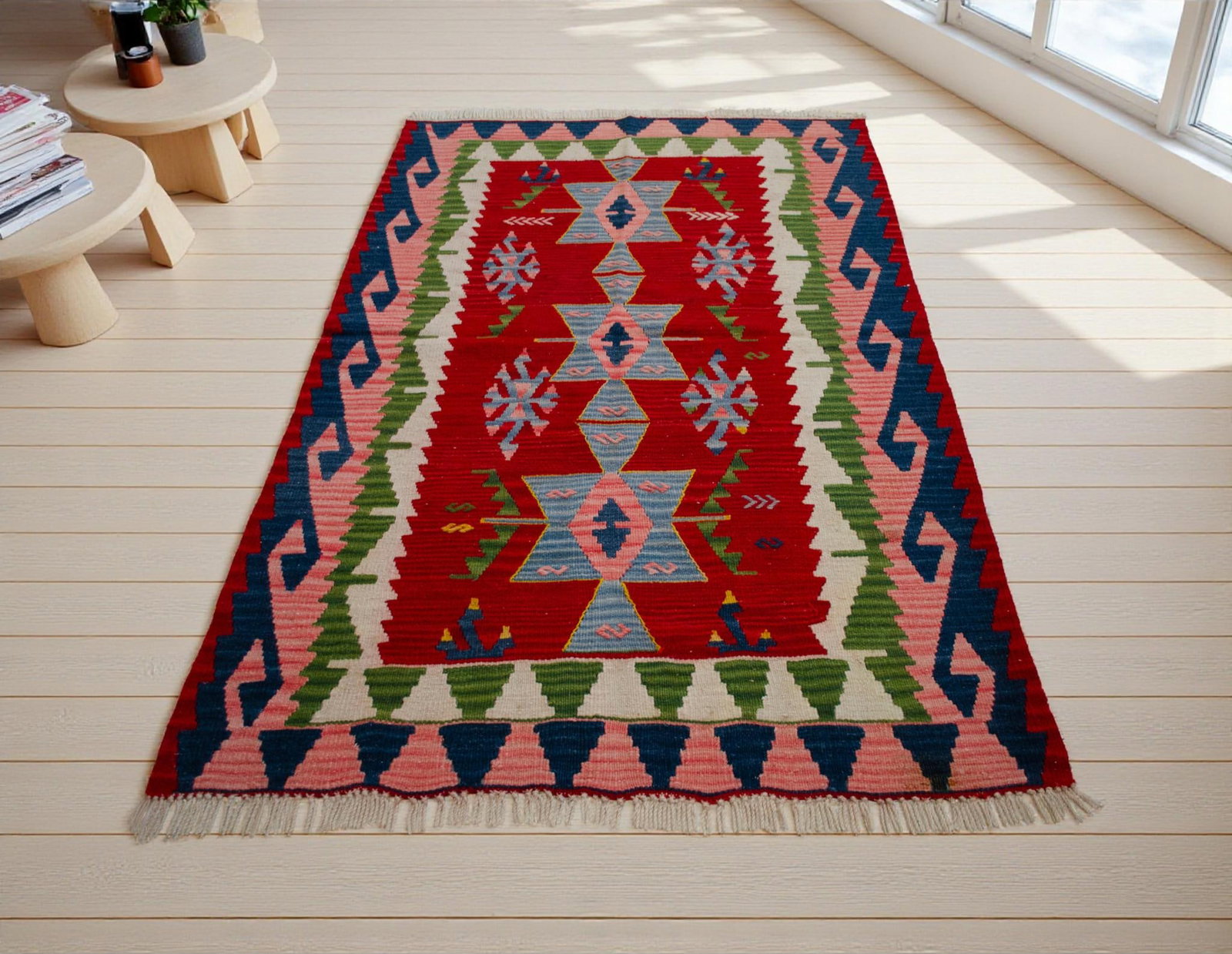 1980s Hand Woven Kilim Turkish Flat Weave Area Rug - 3"²7"³ × 5"²7"³ - 3