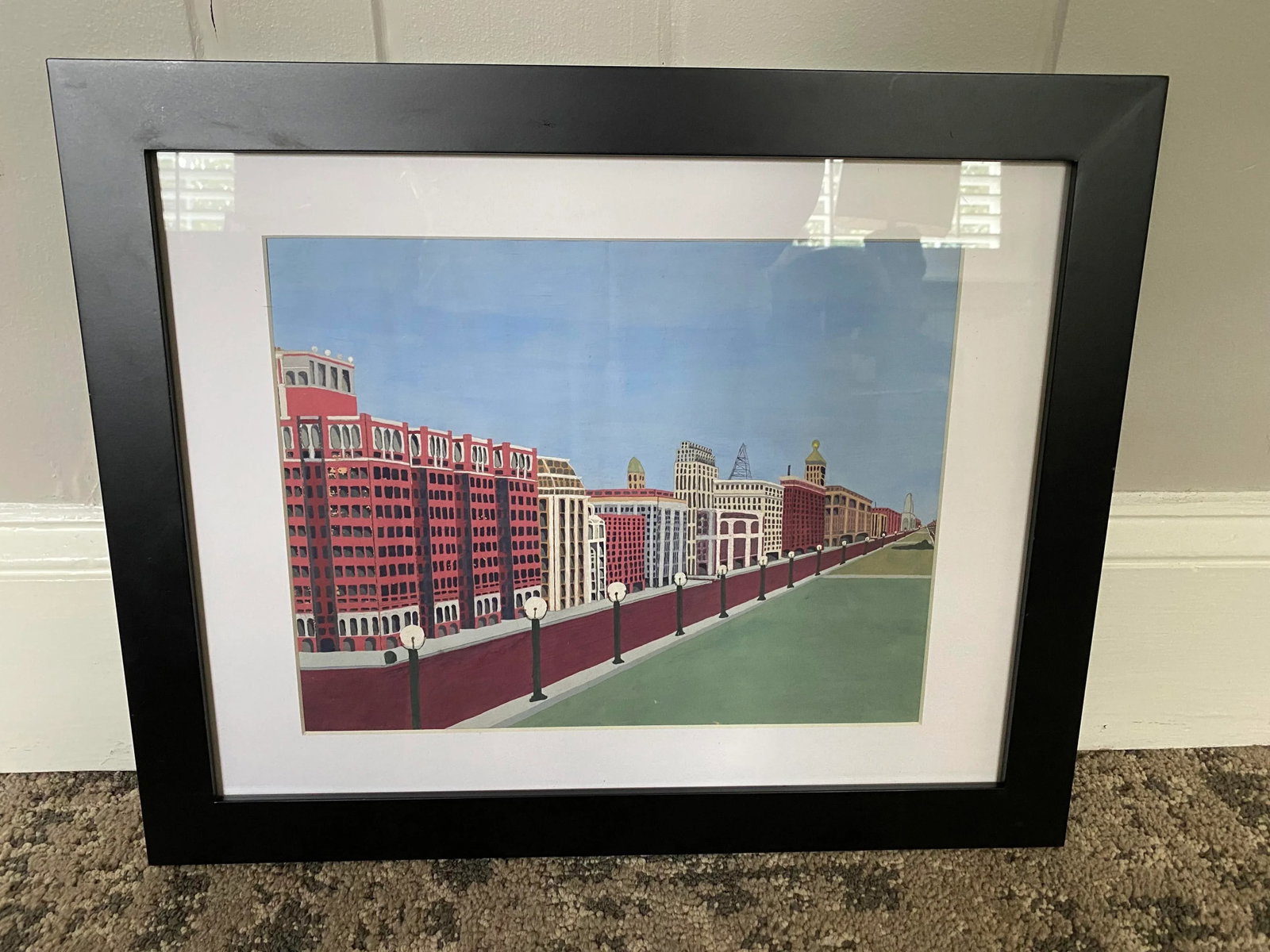 Vintage Architectural Streetscape Rendering – Framed Original Artwork - 12