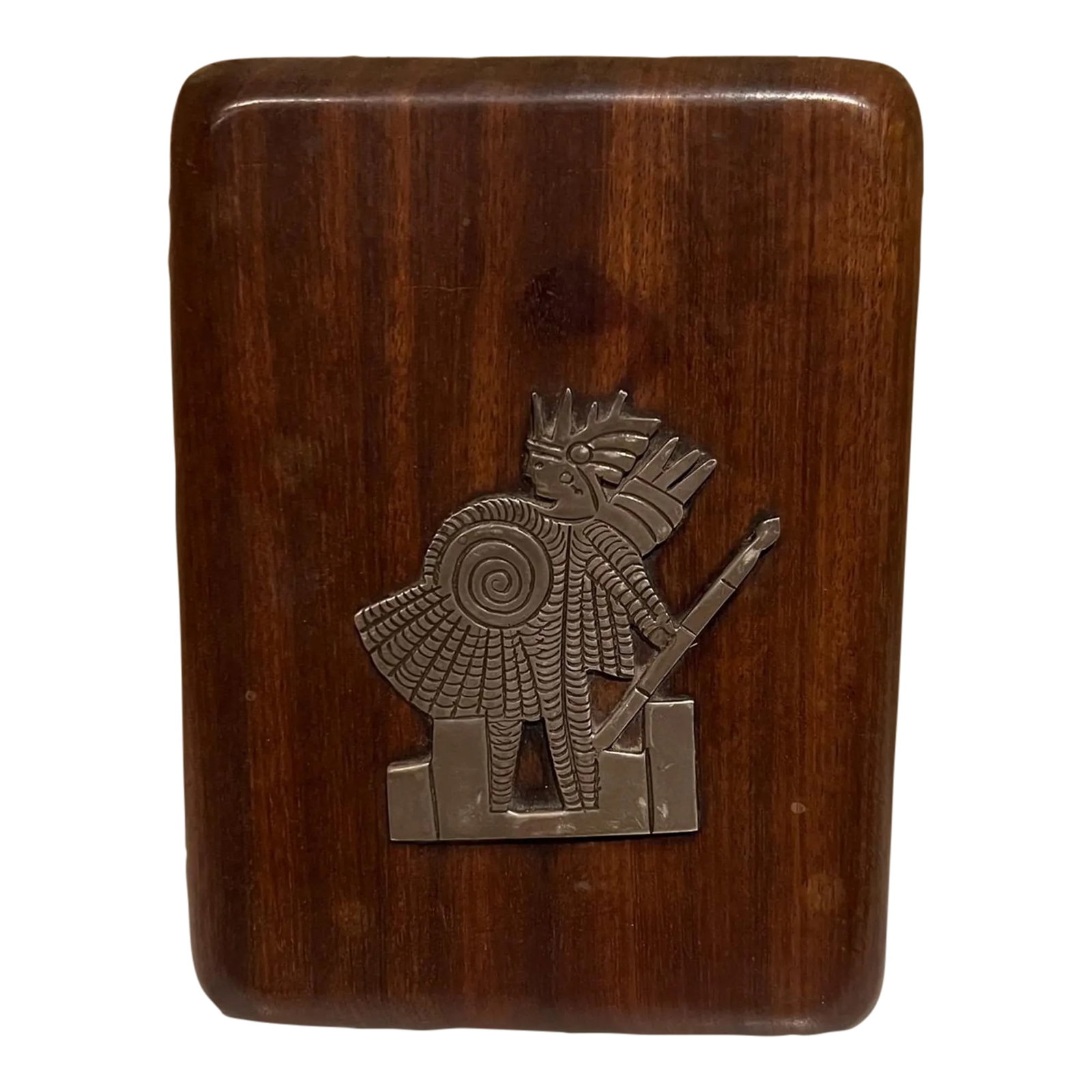 1940s Hand Carved Mahogany Box Silver Aztec Indian (1 of 10)
