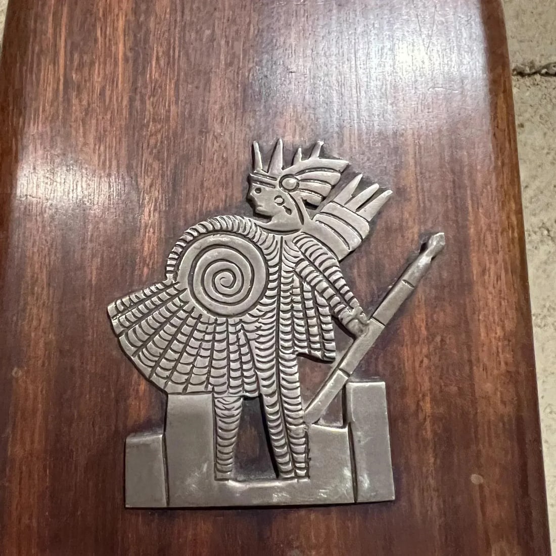 1940s Hand Carved Mahogany Box Silver Aztec Indian - 9