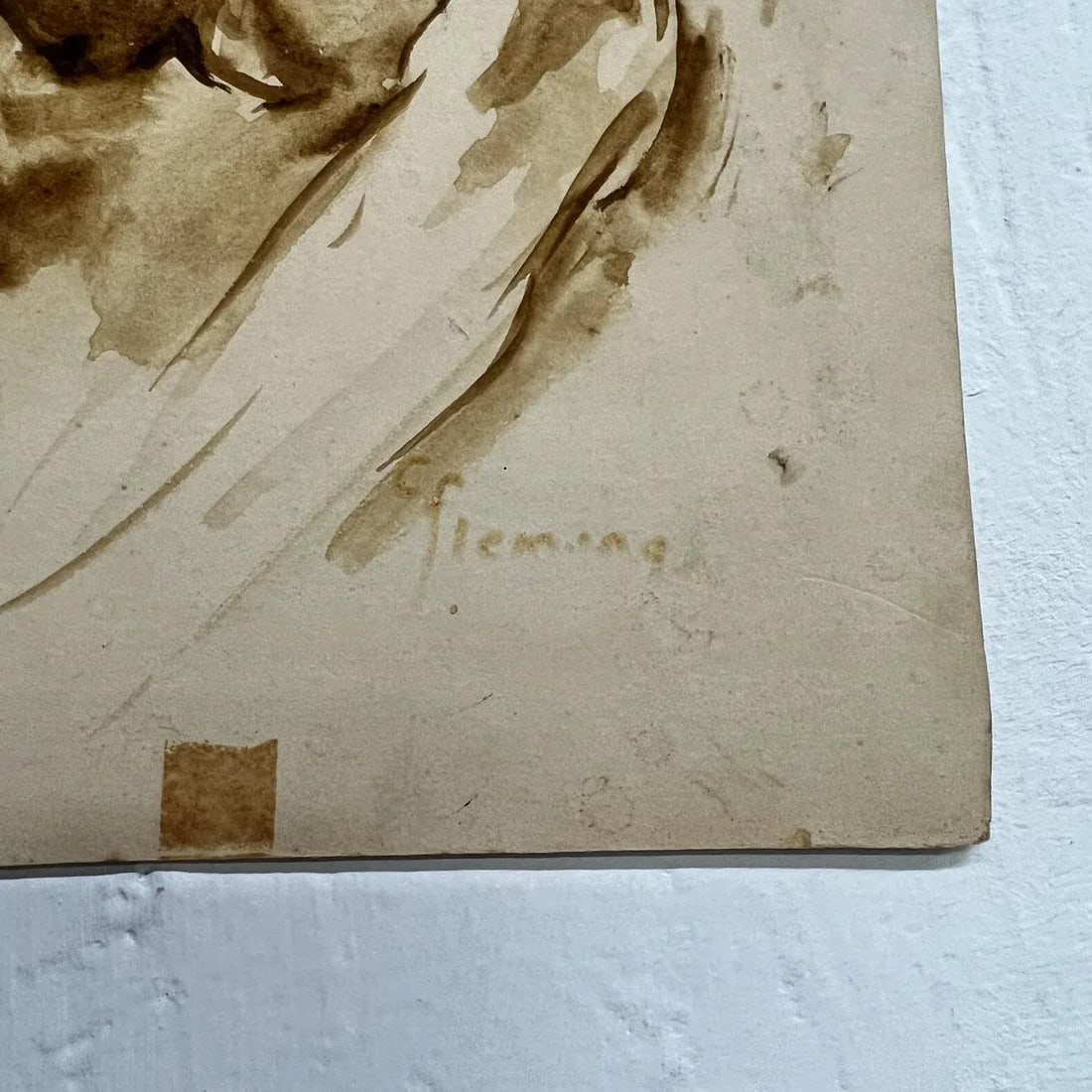 Mid 20th Century Art Watercolor Sketch Signed by Artist Fleming - 2