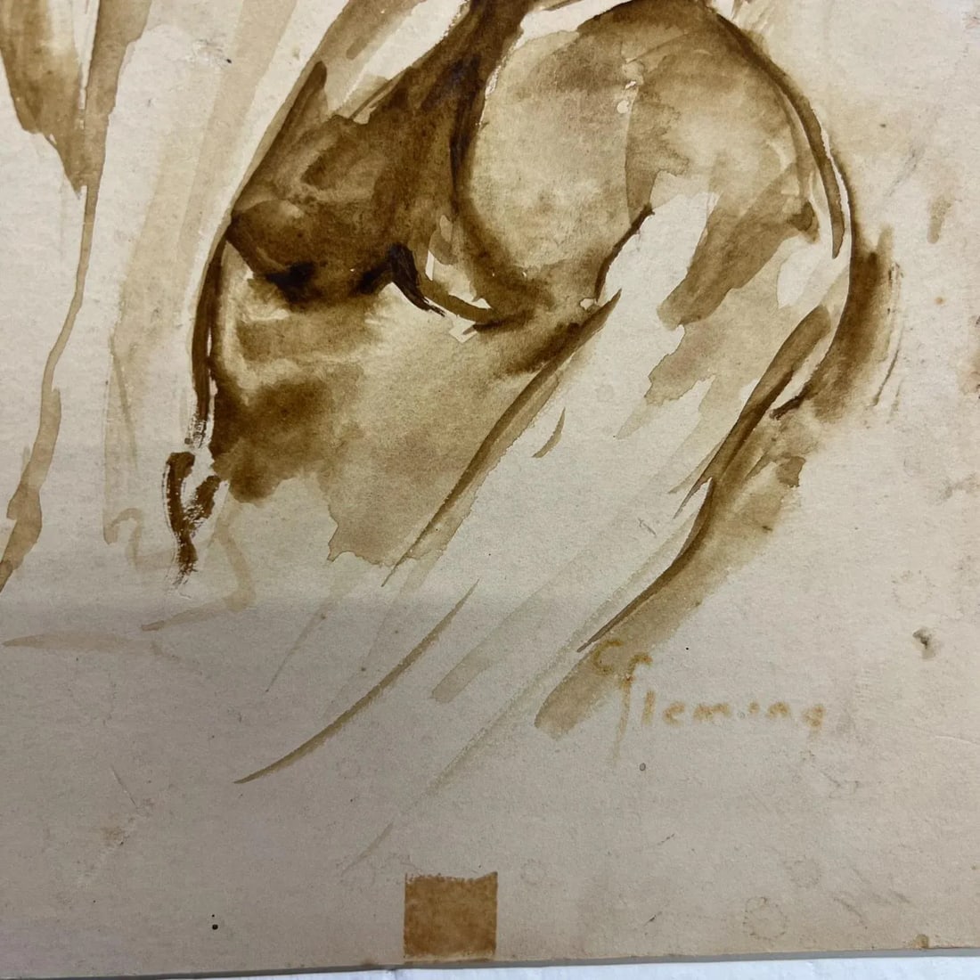 Mid 20th Century Art Watercolor Sketch Signed by Artist Fleming - 4