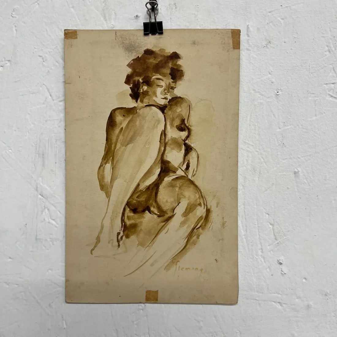 Mid 20th Century Art Watercolor Sketch Signed by Artist Fleming - 7