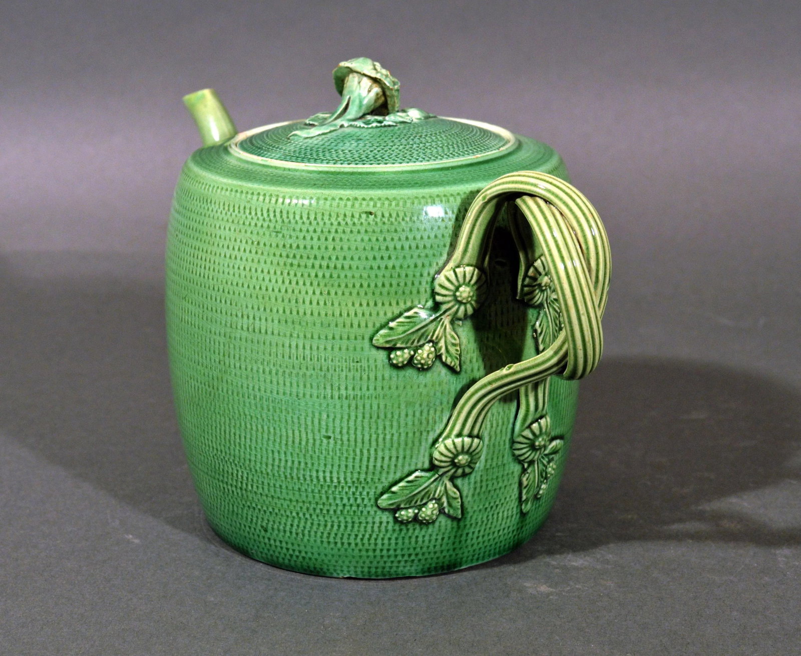 English Creamware Pottery Green Glazed Teapot & Cover, Swinton, Yorkshire - 4