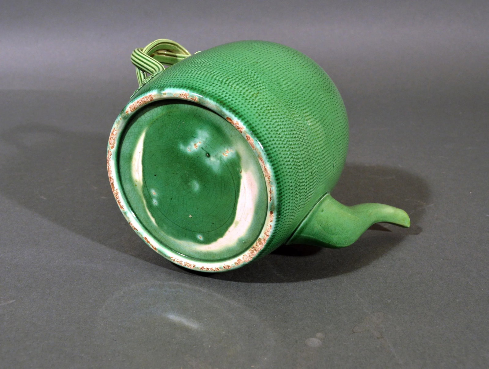 English Creamware Pottery Green Glazed Teapot & Cover, Swinton, Yorkshire - 7