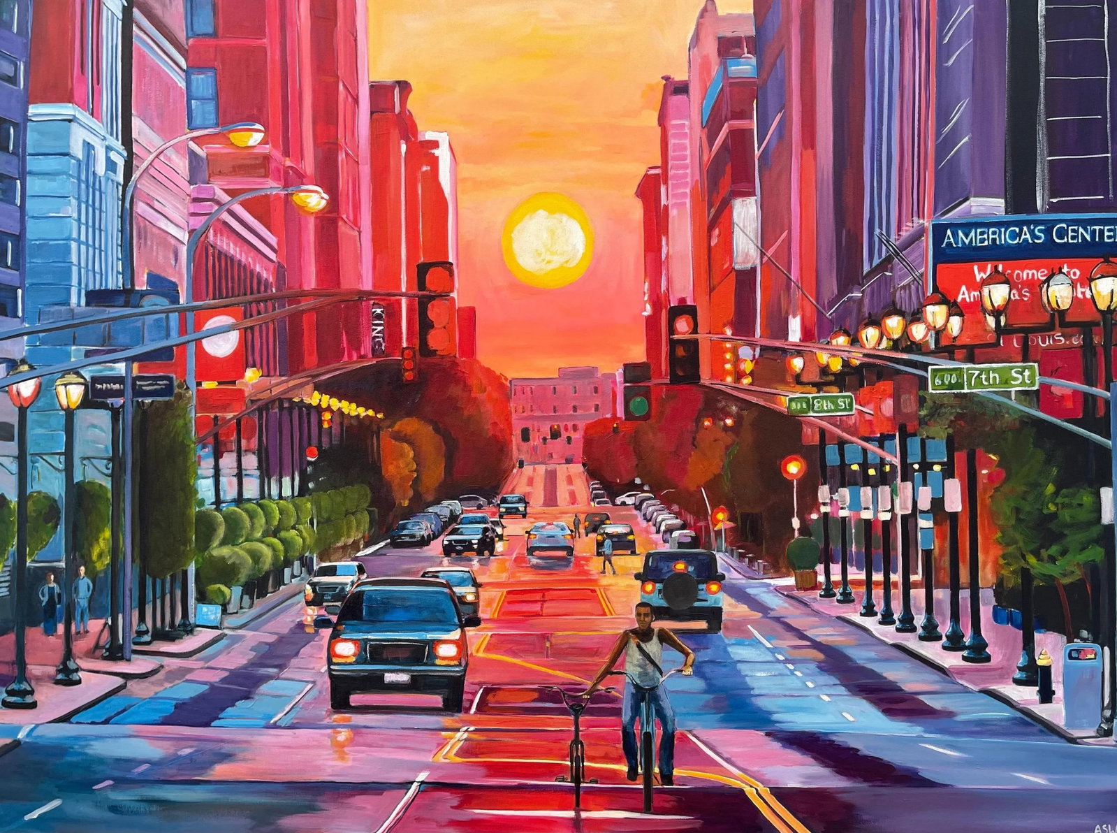 Sunset at Washington Avenue Historic District - Unique Original Art by Contemporary British Artist, - 9