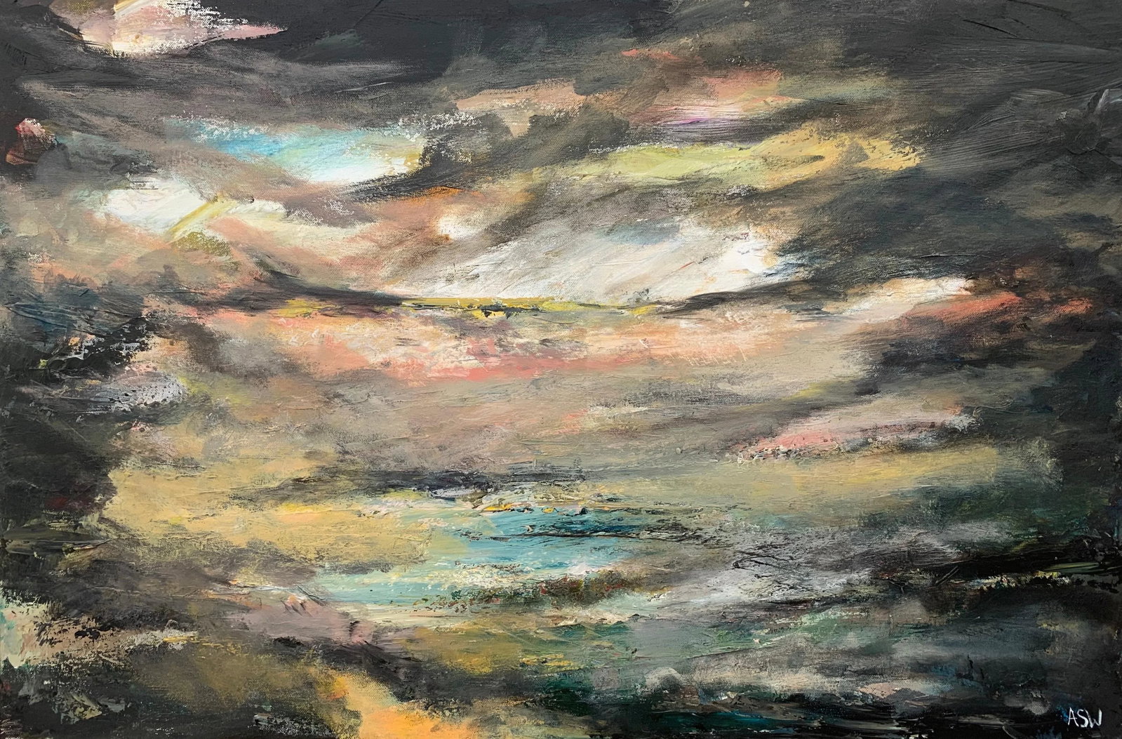Dark Atmospheric Abstract Landscape Painting by Contemporary British Artist - 12