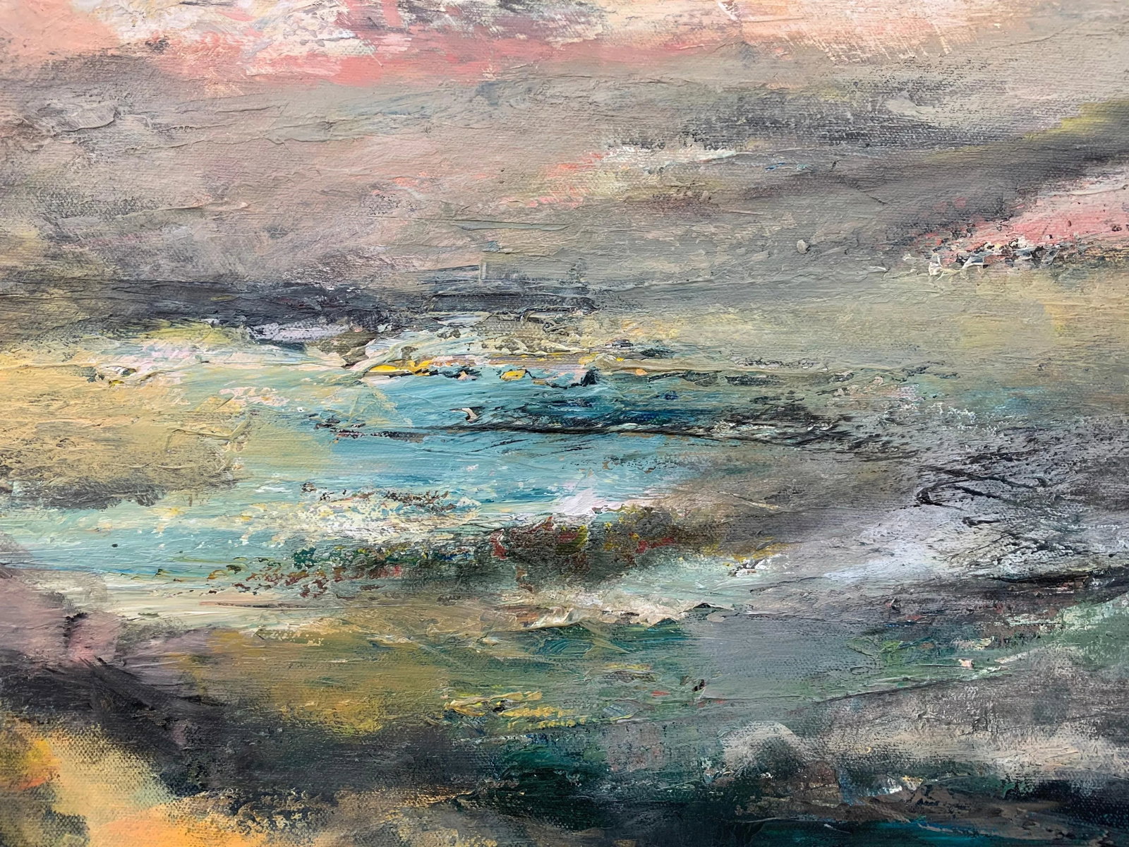 Dark Atmospheric Abstract Landscape Painting by Contemporary British Artist - 7