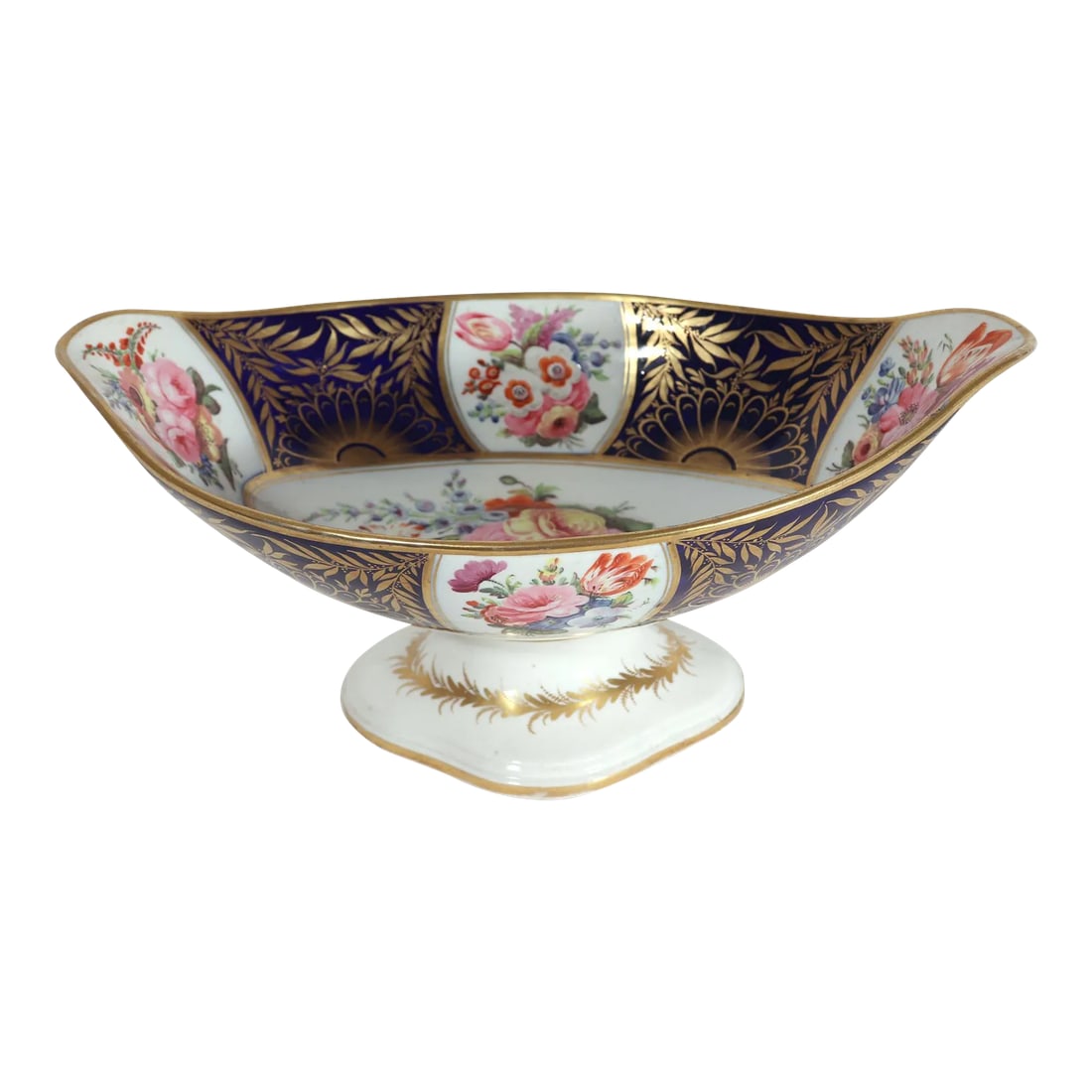 Regency Porcelain Mazarine Blue and Botanical Footed Tazza (1 of 12)