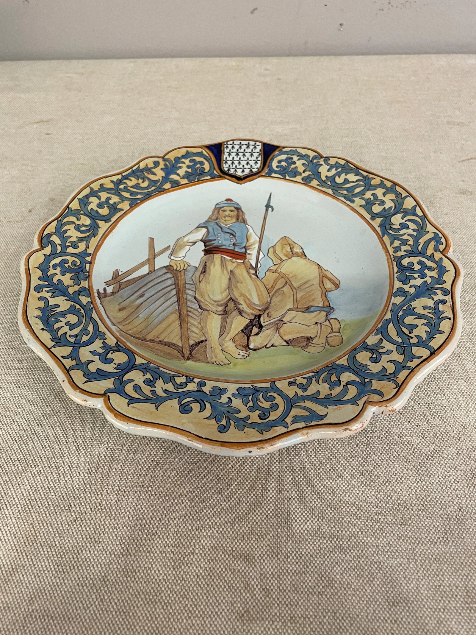 French Faience Quimper Plate Fisherman Scene - 12