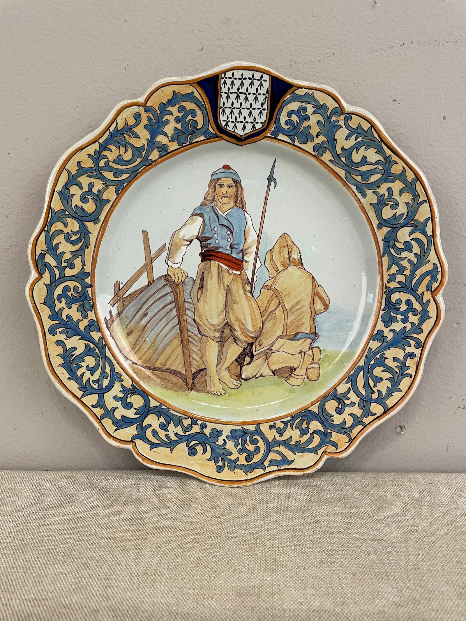 French Faience Quimper Plate Fisherman Scene - 13