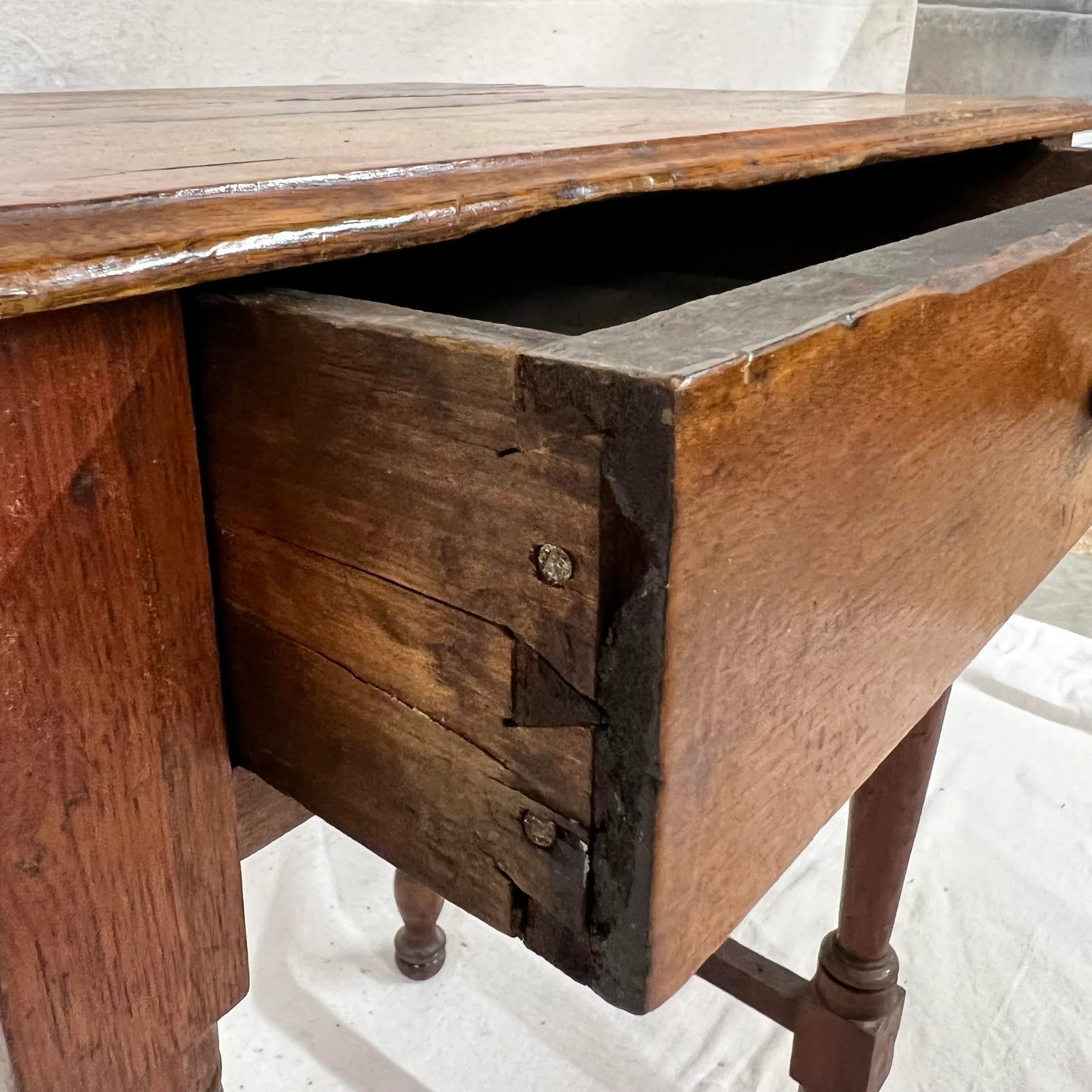 Early 1800s One Drawer Primitive Cherry Work Table - 6