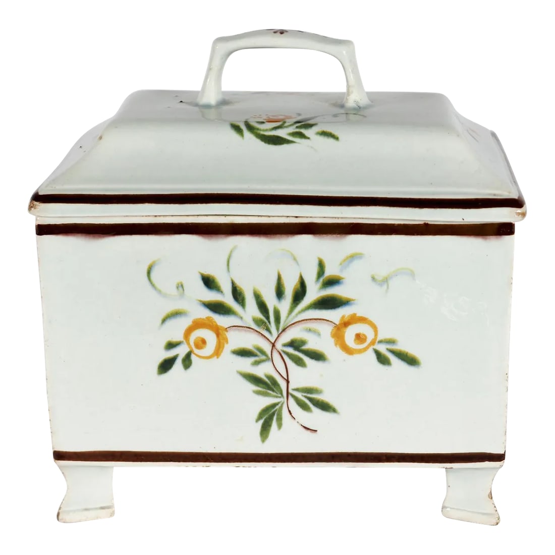 Unusual Swansea Prattware Pearlware Pottery Covered Botanical Tea Caddy Box (1 of 11)