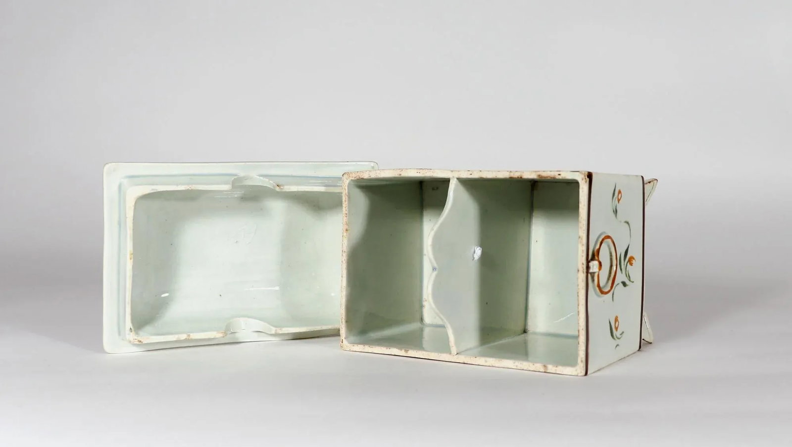 Unusual Swansea Prattware Pearlware Pottery Covered Botanical Tea Caddy Box - 6