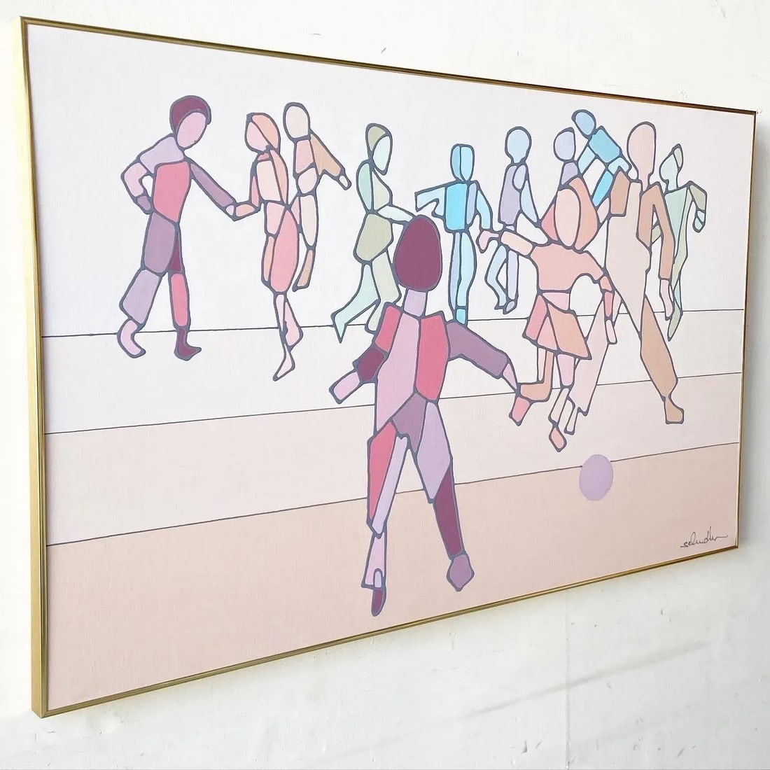 1980s Signed Multi Color Painting of Playing and Dancing - 2