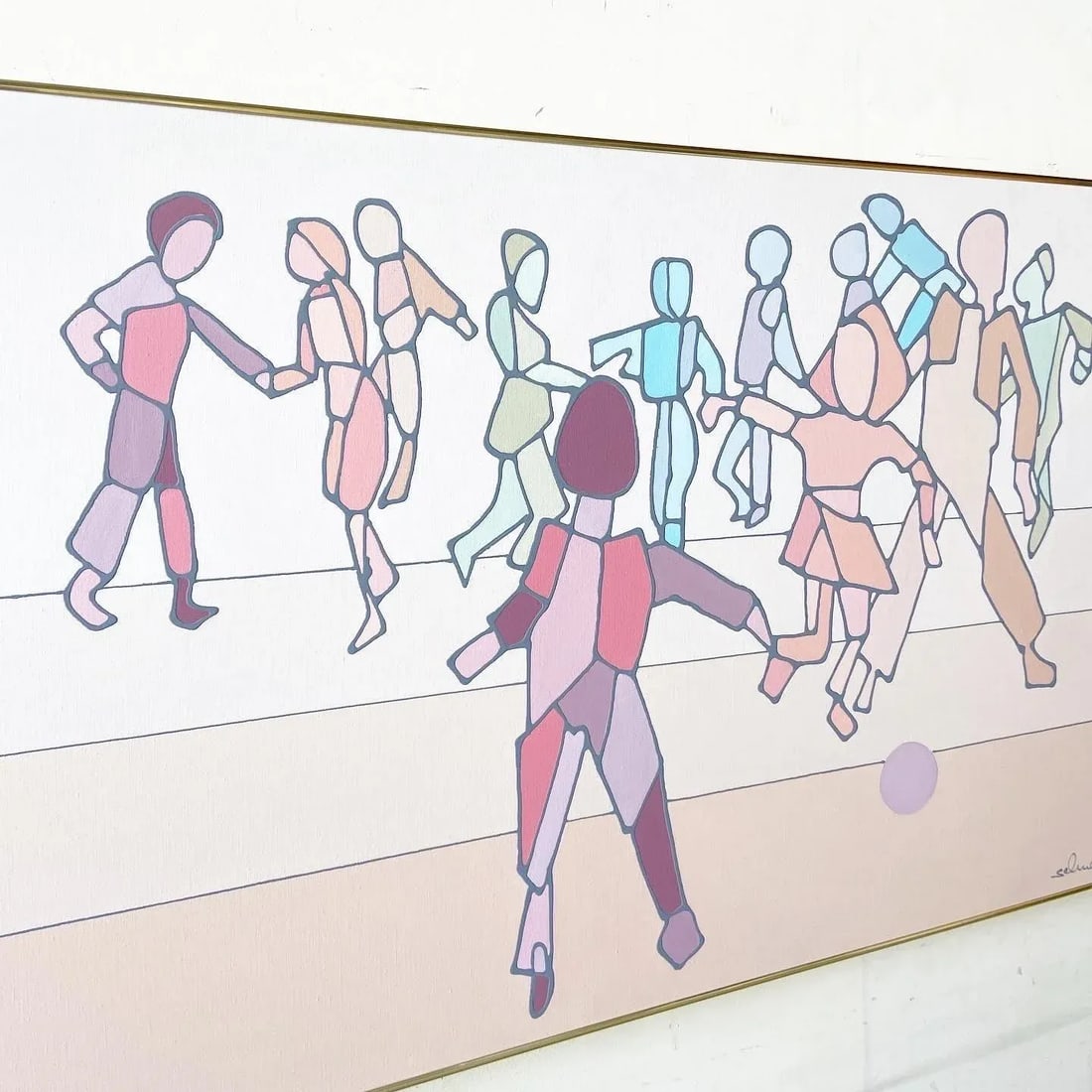 1980s Signed Multi Color Painting of Playing and Dancing - 4