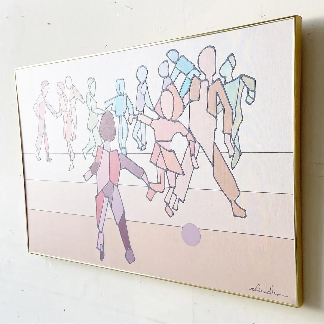 1980s Signed Multi Color Painting of Playing and Dancing - 5