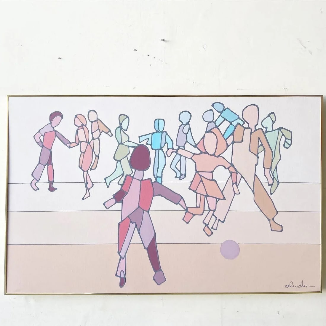 1980s Signed Multi Color Painting of Playing and Dancing - 7