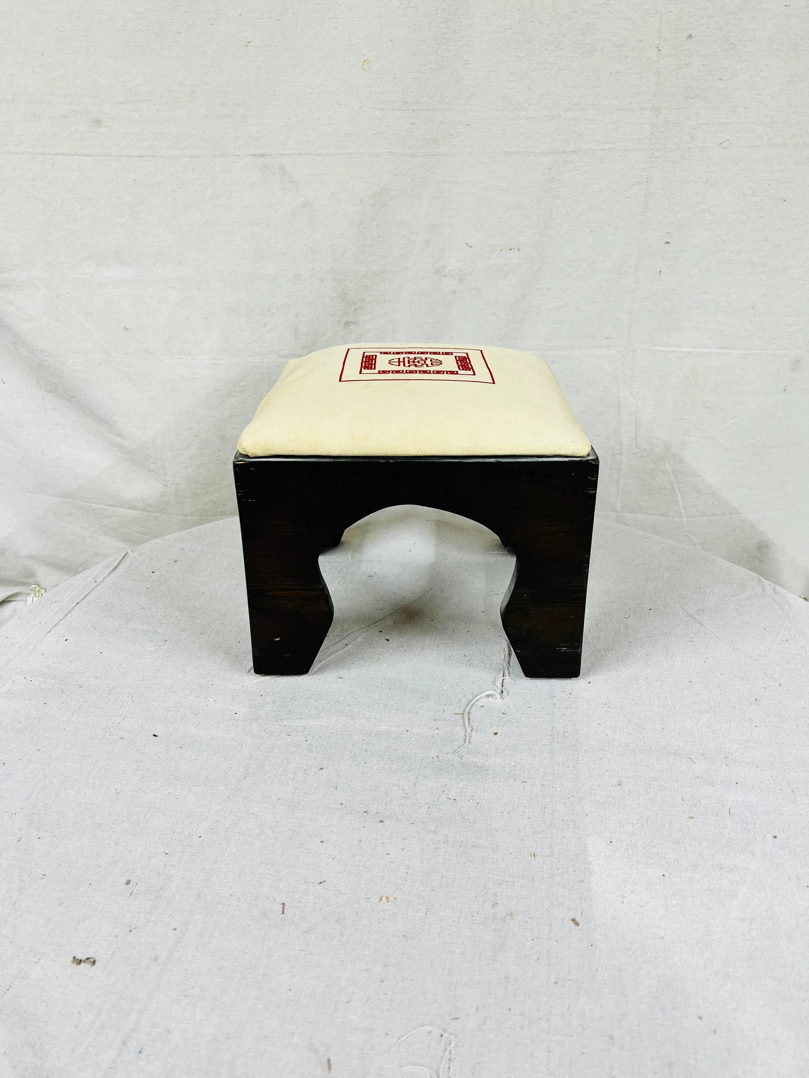Mid Century Chinoiserie Footstool With Handmade Needlework Design - 5