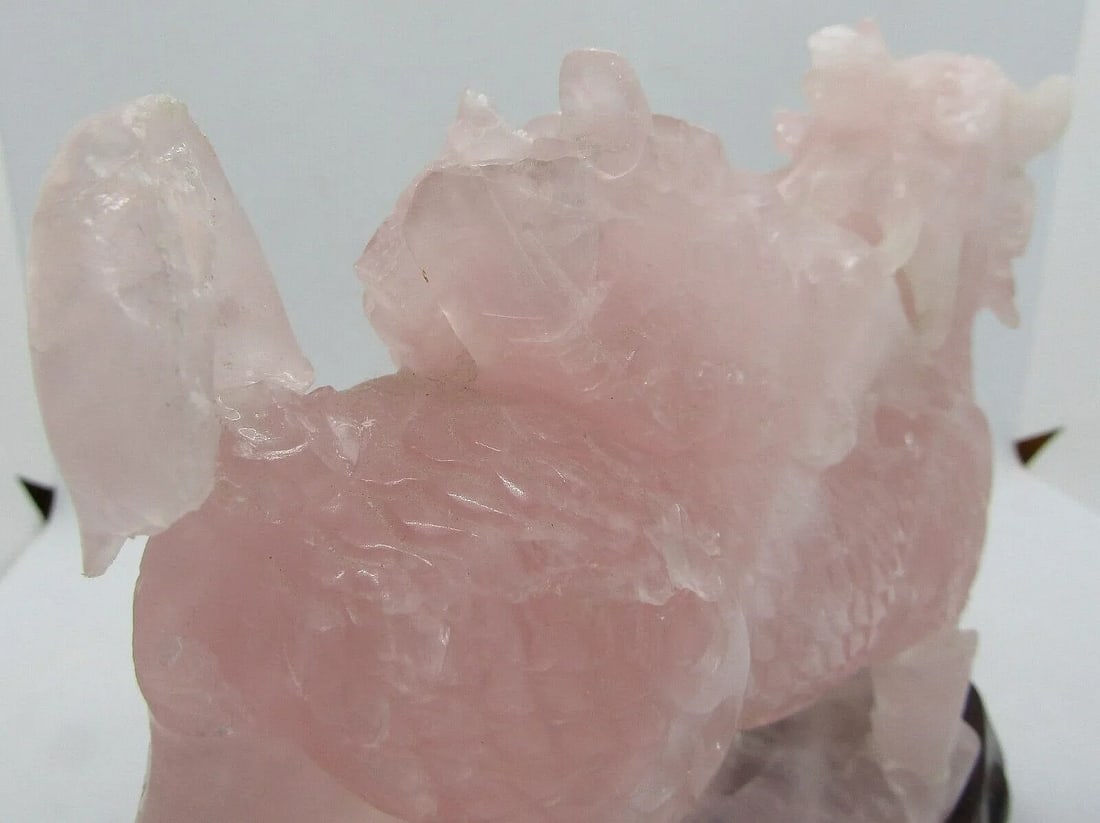 Antique Qing Dynasty Chinese Carved Pink Jade Standing Winged Dragon Sculpture - 11